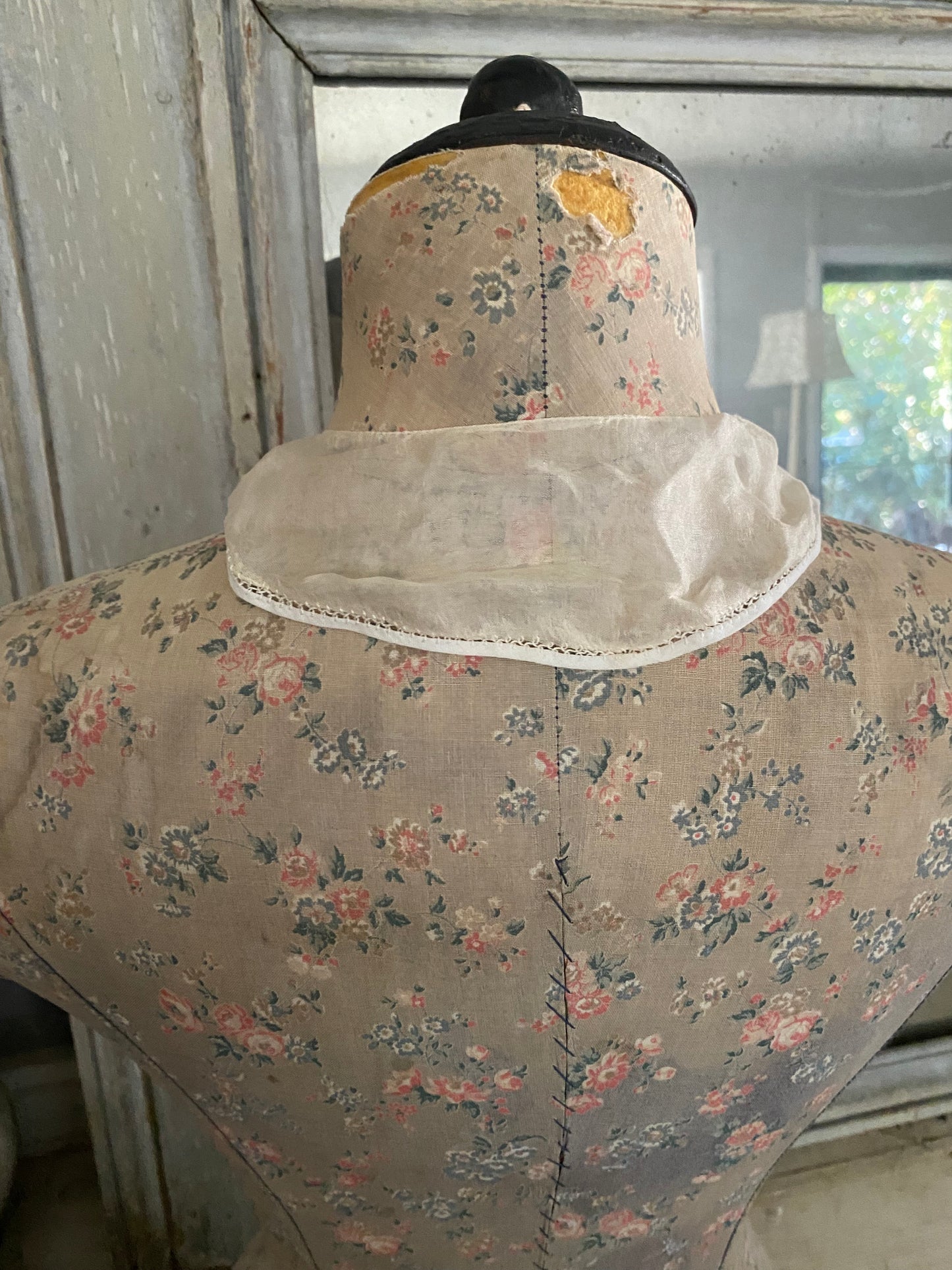 Antique Silk Lace Trim Ascot Collar Bow