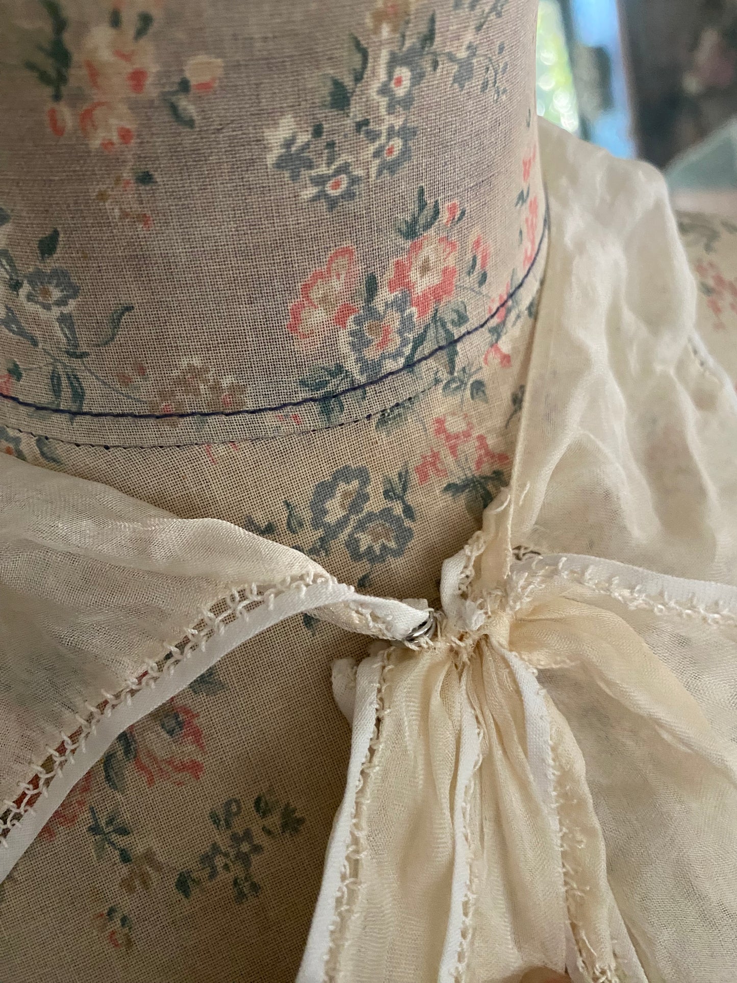 Antique Silk Lace Trim Ascot Collar Bow