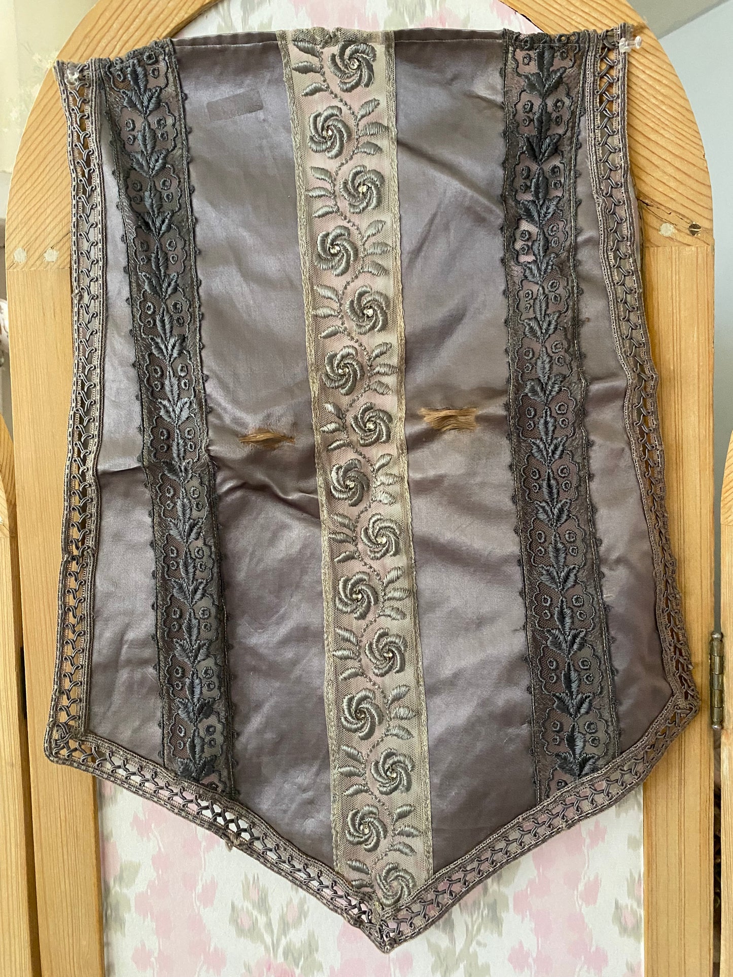 Antique Silk Dusty Lavender Periwinkle Panel Lace Rhinestones