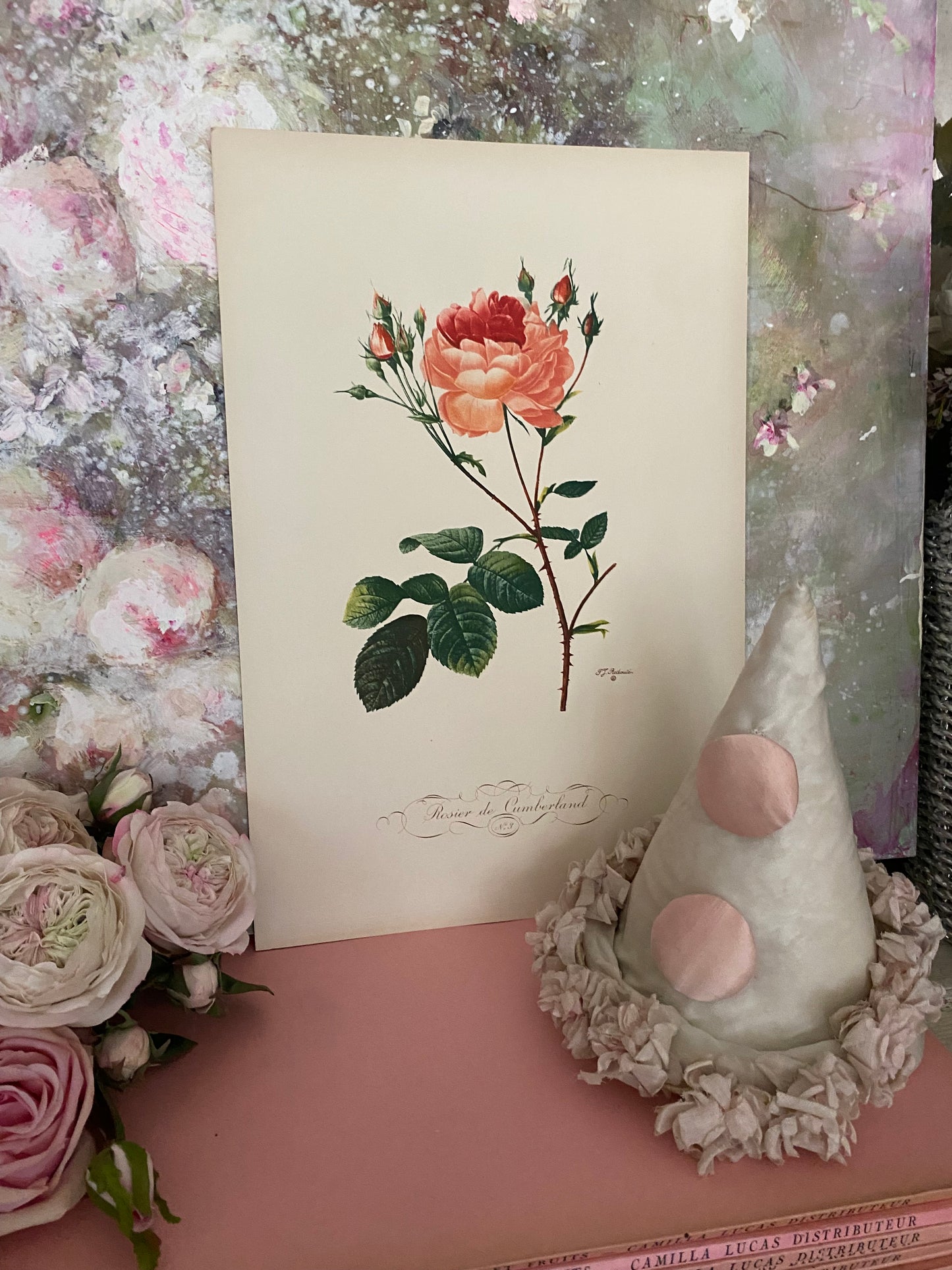Antique French Pink Rose Etching Fleurs No.3