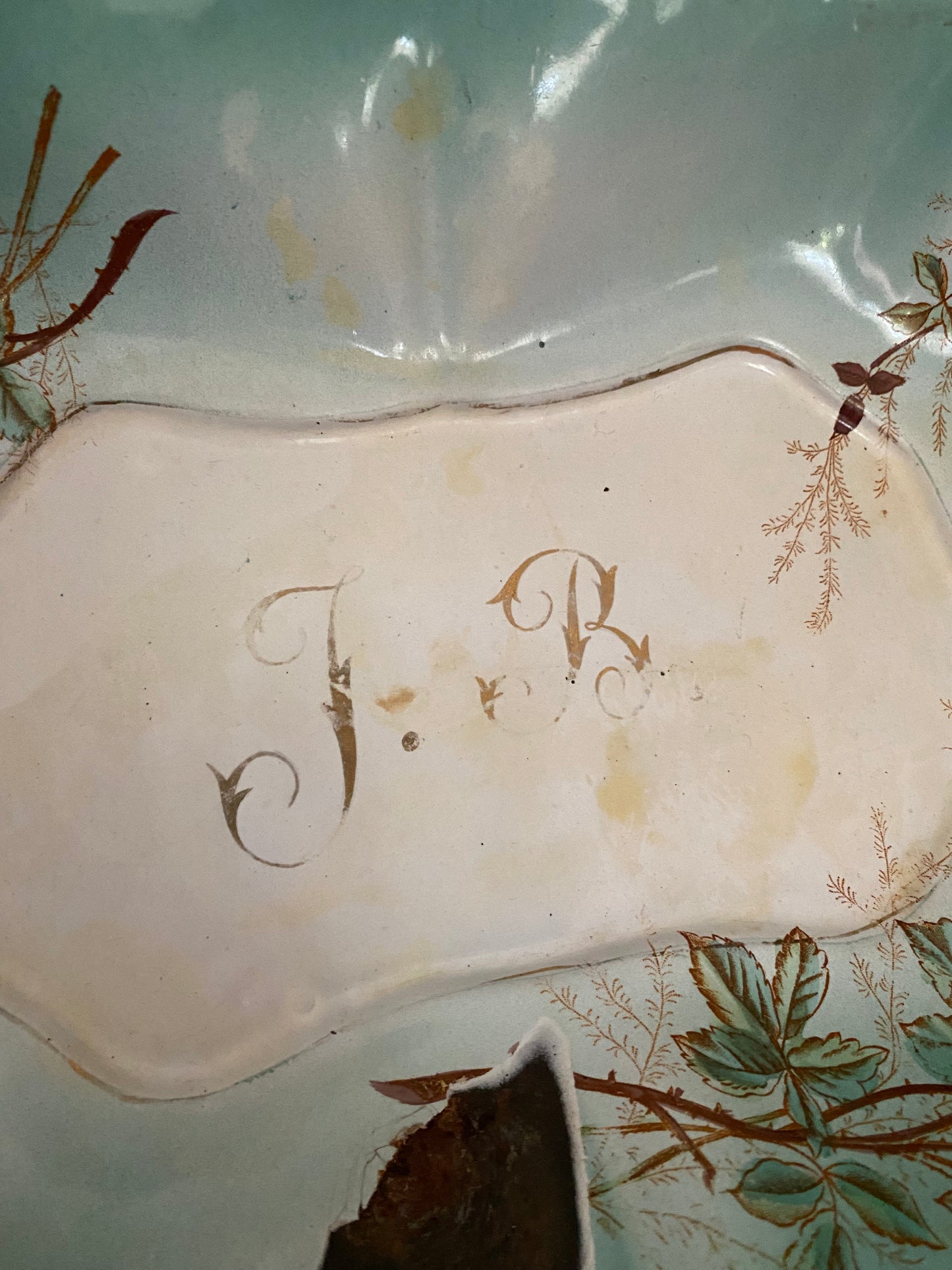 RARE Antique XL French Enamel Painted Dish