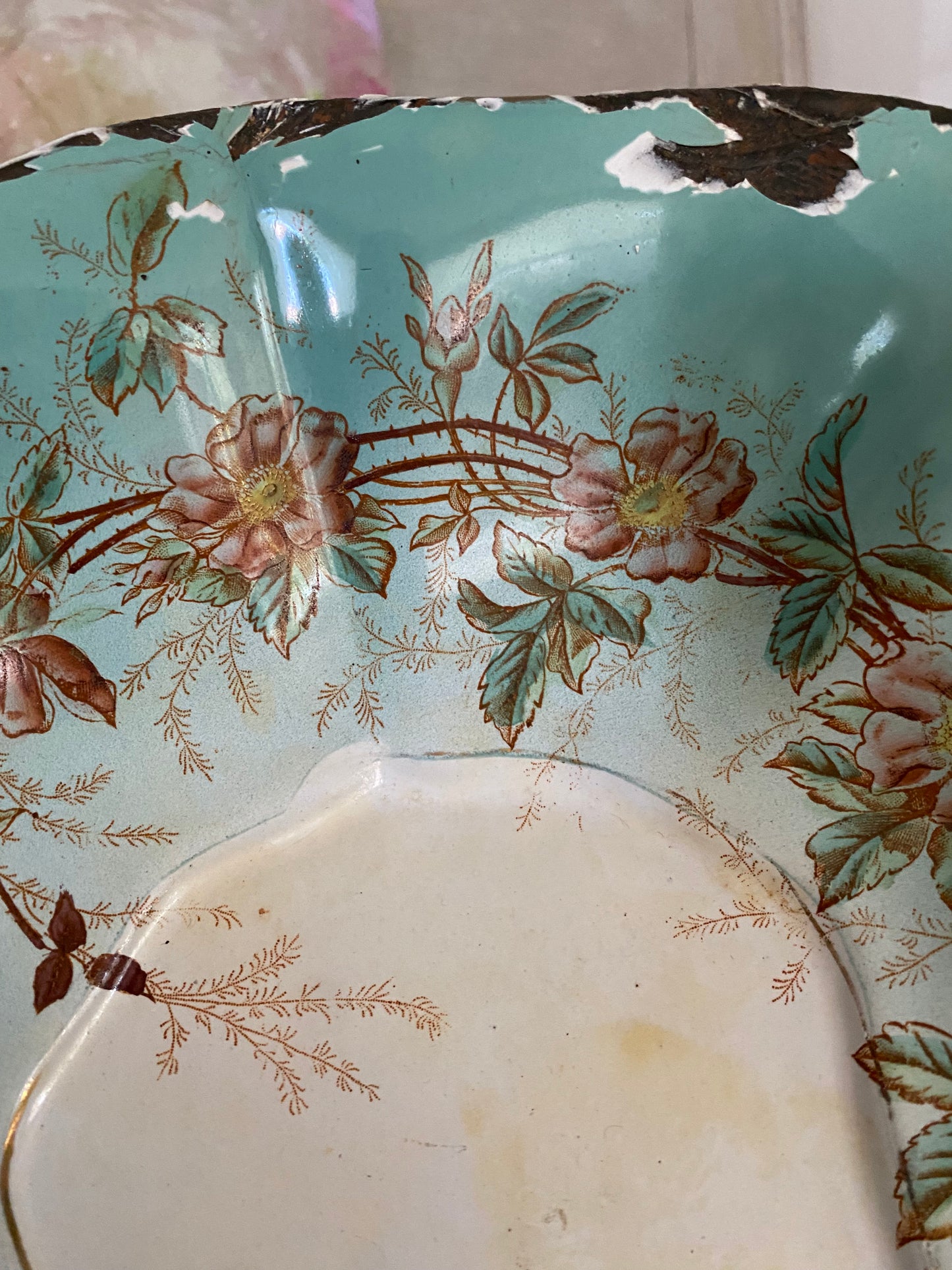 RARE Antique XL French Enamel Painted Dish