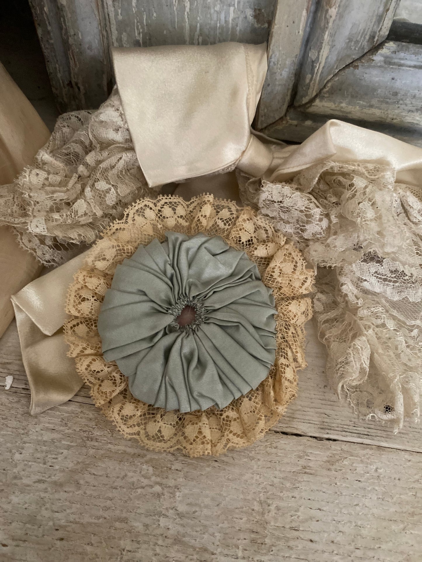 Antique Blue Silk Lace Powder Puff