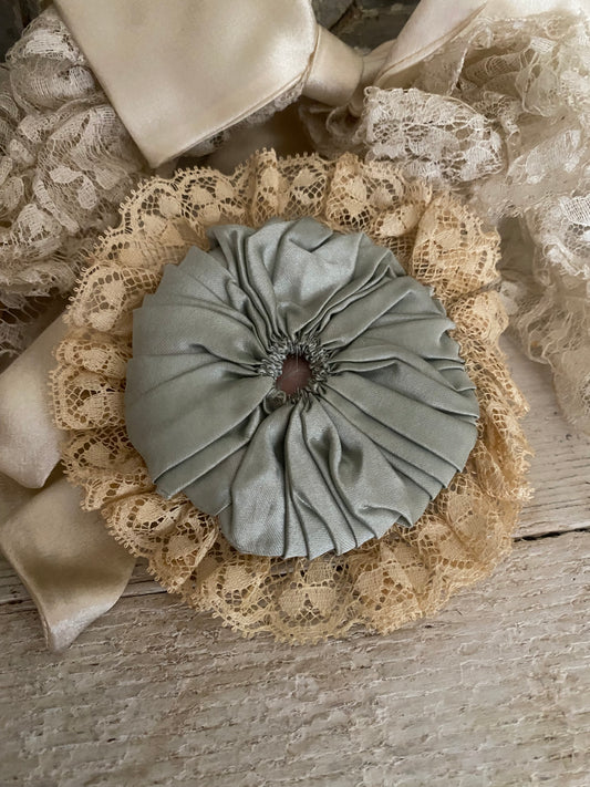 Antique Blue Silk Lace Powder Puff