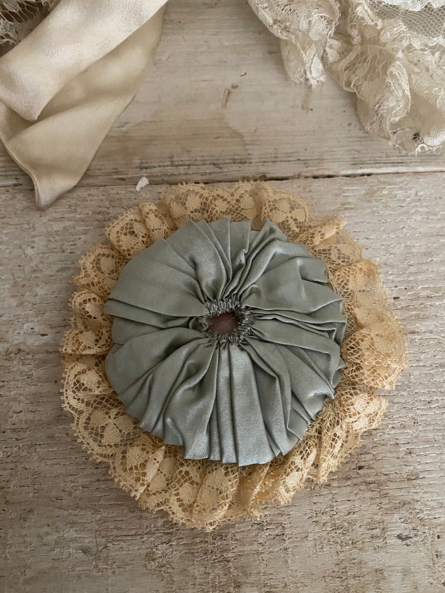 Antique Blue Silk Lace Powder Puff