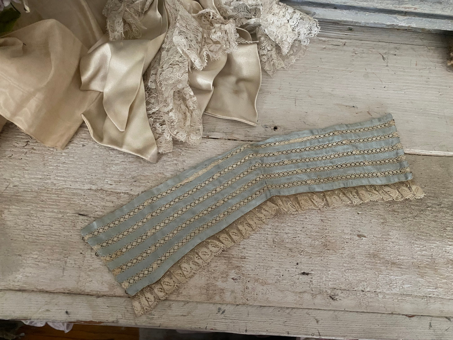 Antique Blue Silk Lace Collar
