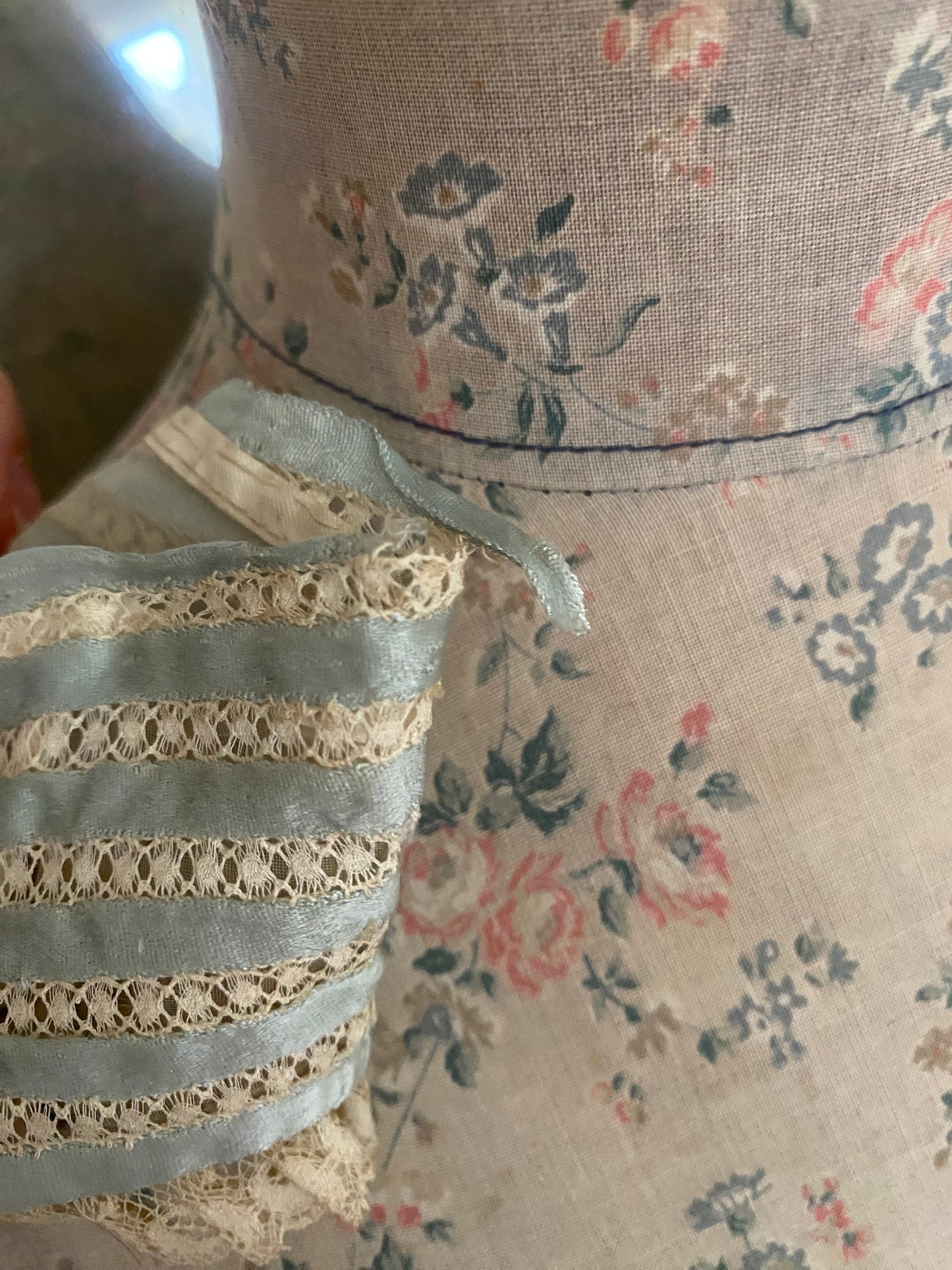 Antique Blue Silk Lace Collar