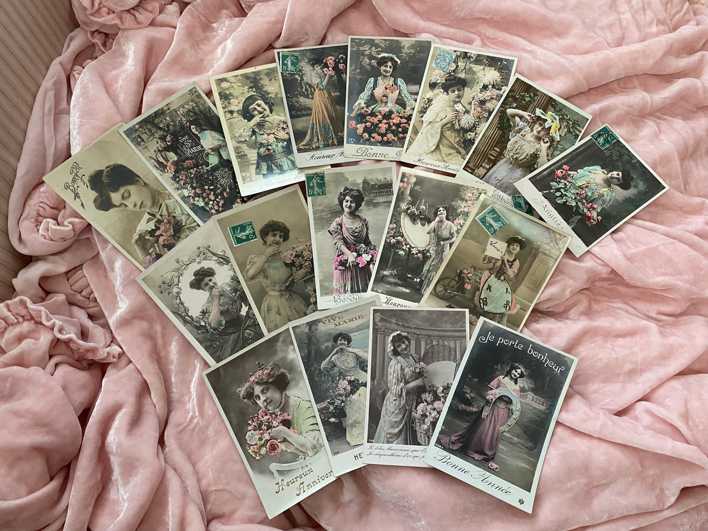 Antique French Postcard Collection 17 Romantic Pastel