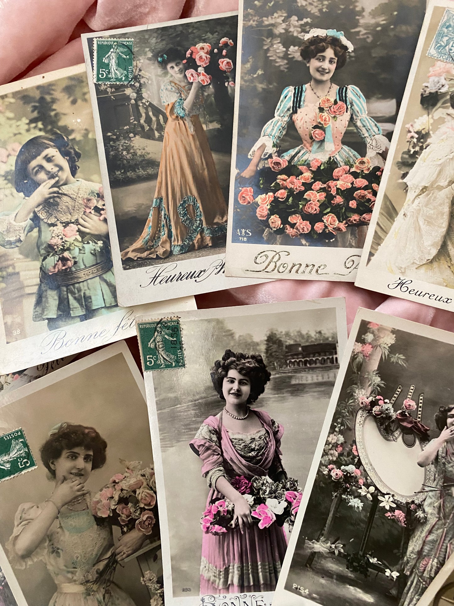 Antique French Postcard Collection 17 Romantic Pastel