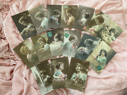 Antique Collection 16 French Postcards Beautiful Women Lace Dress Millinery