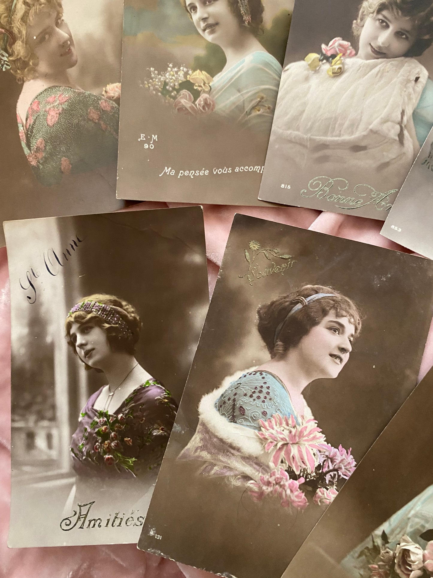 Antique Collection 16 French Postcards Beautiful Women Lace Dress Millinery