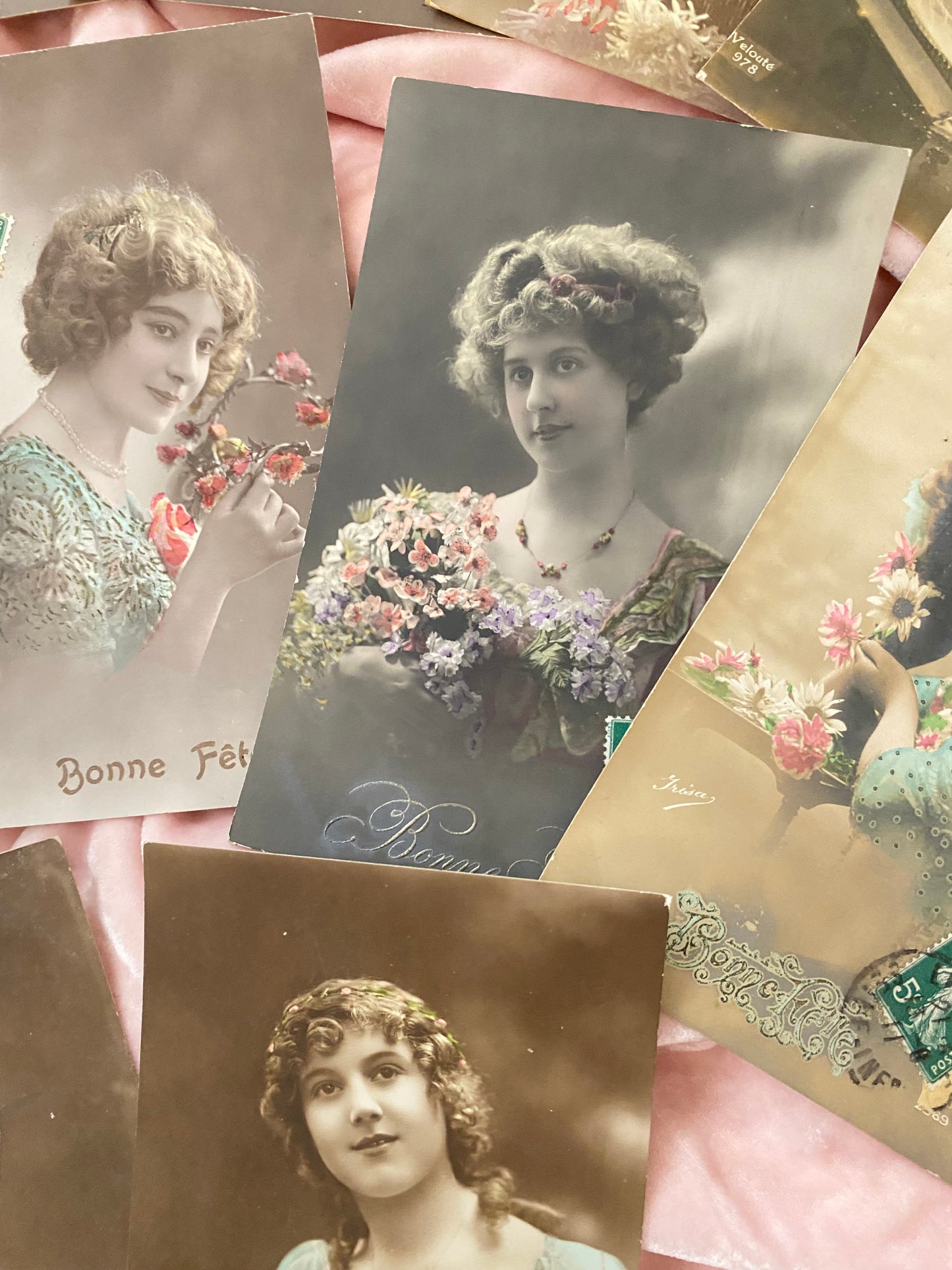 Antique Collection 16 French Postcards Beautiful Women Lace Dress Millinery