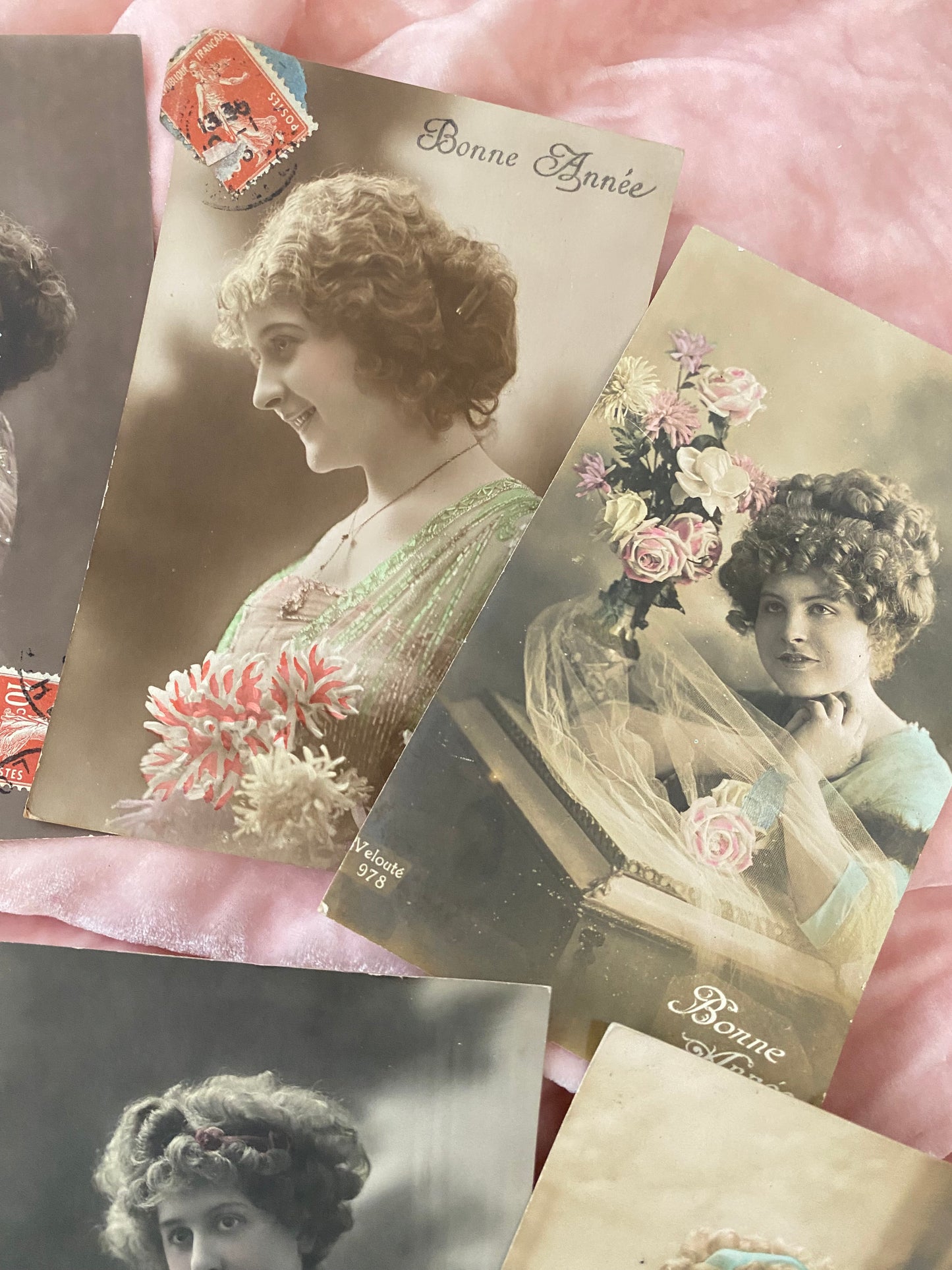 Antique Collection 16 French Postcards Beautiful Women Lace Dress Millinery