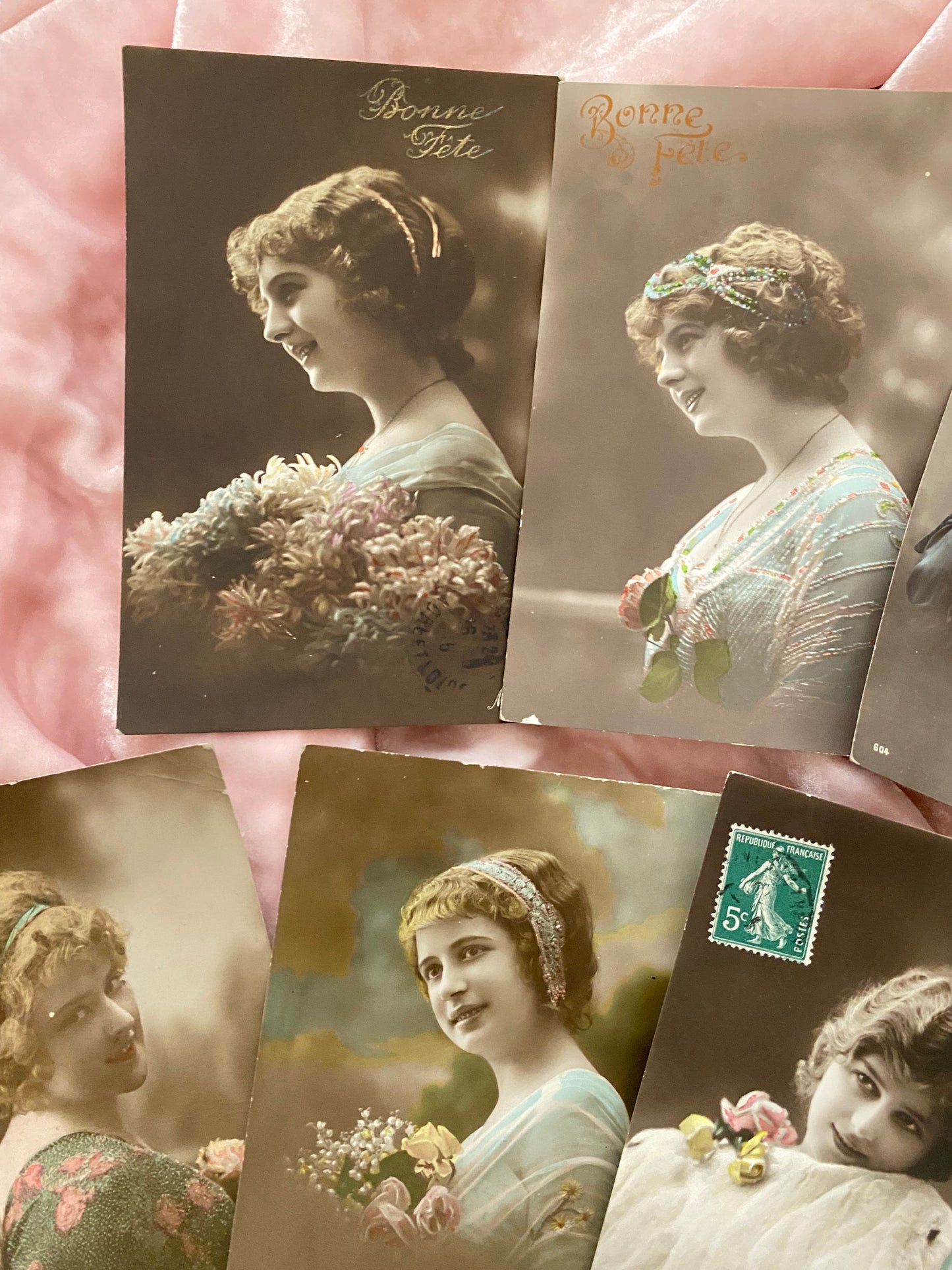 Antique Collection 16 French Postcards Beautiful Women Lace Dress Millinery