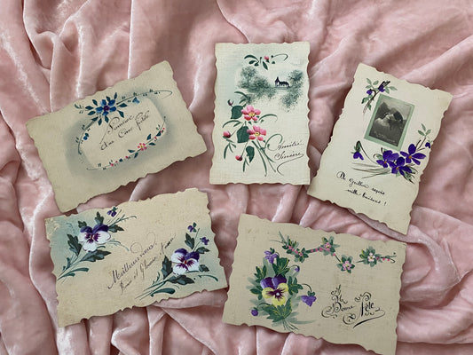 Antique Collection 5 French Postcards Textured Hand Painted