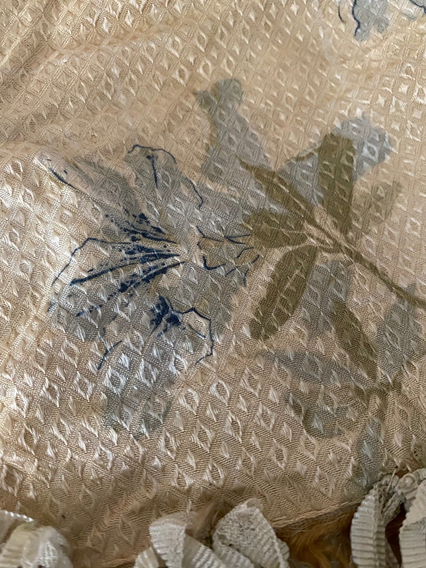 Antique Silk Blue Floral Ribbonwork Lingerie Holder