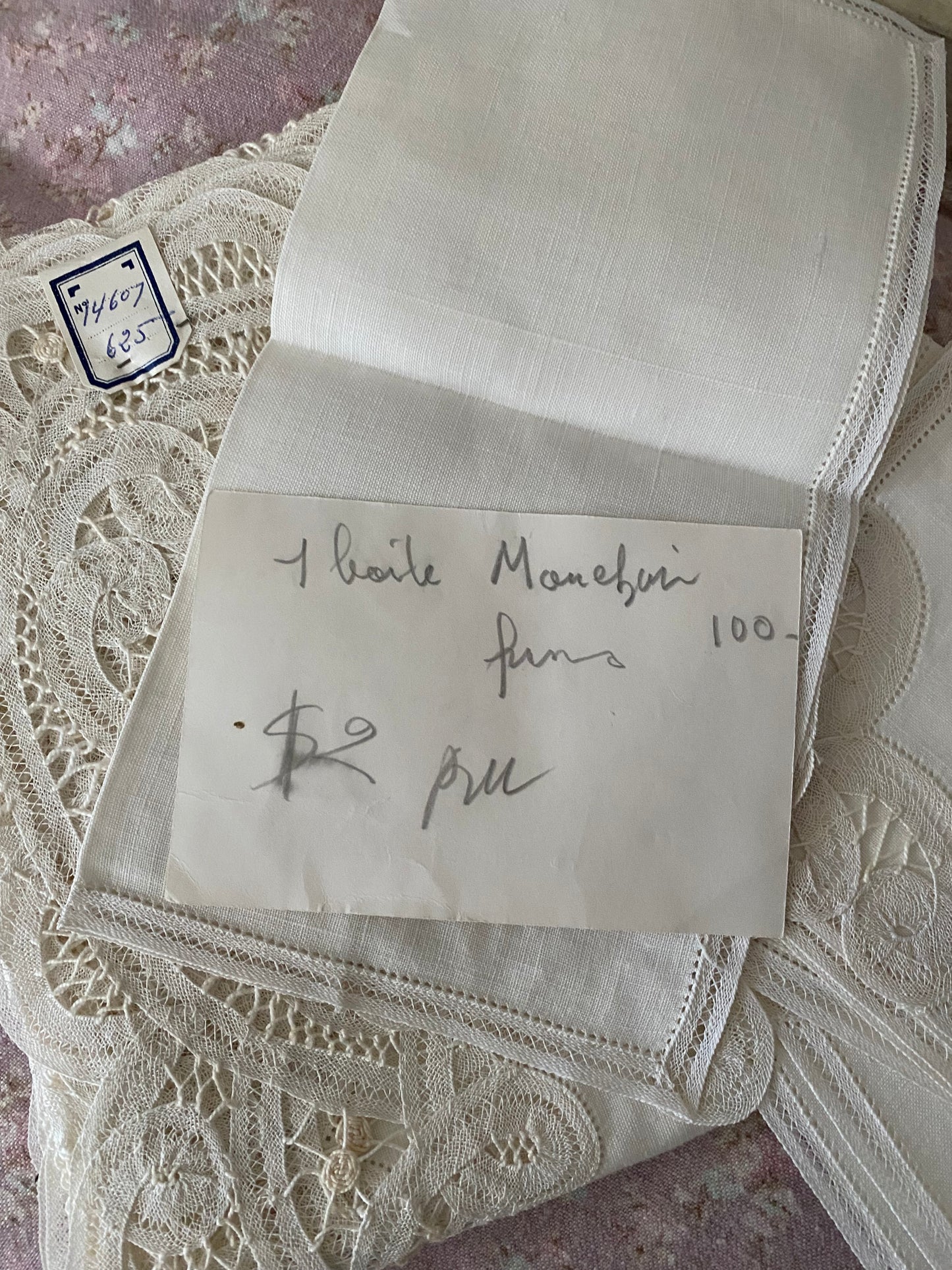 Antique Belgian Lace Tablecloth Napkins