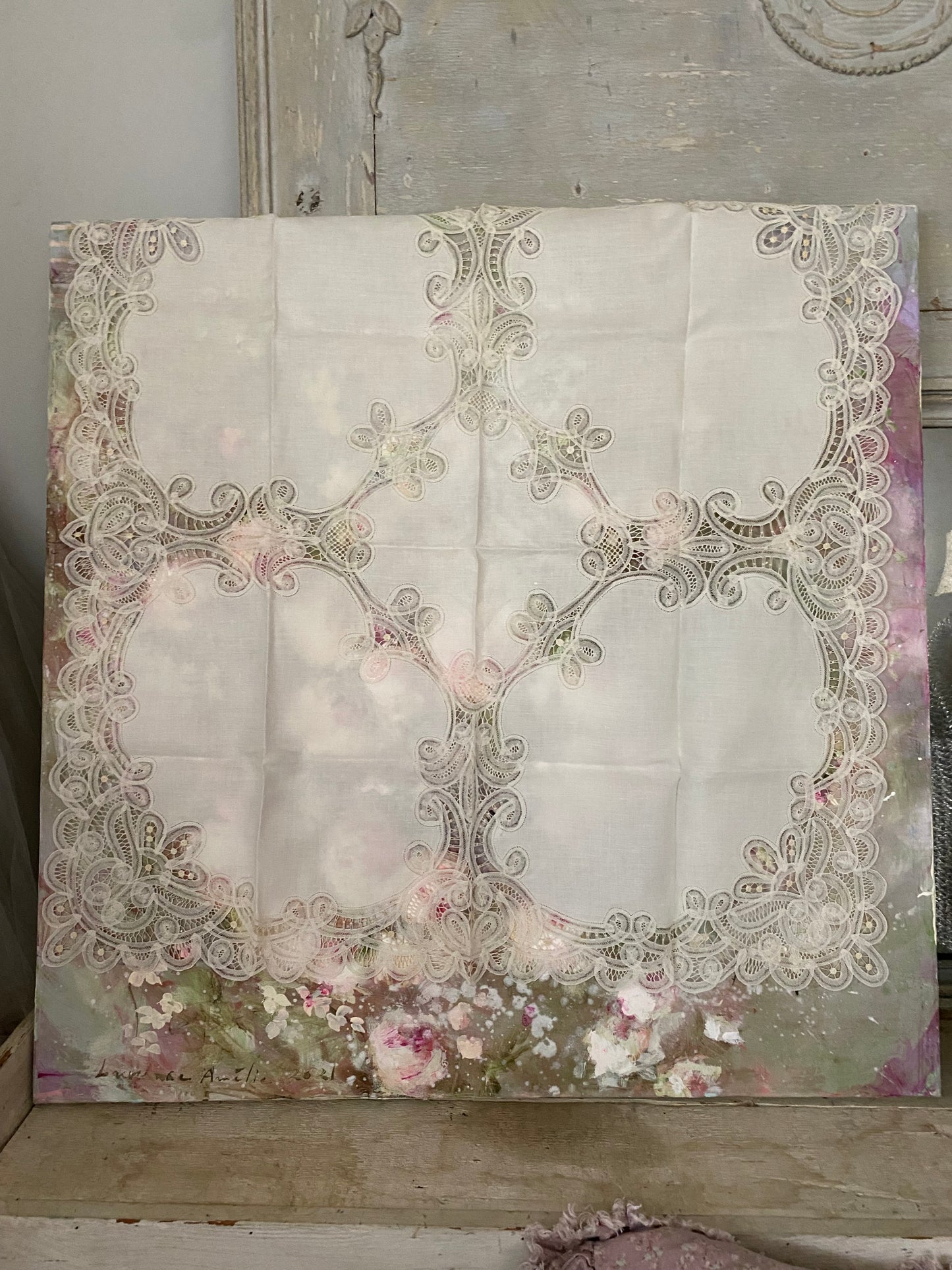 Antique Belgian Lace Tablecloth Napkins