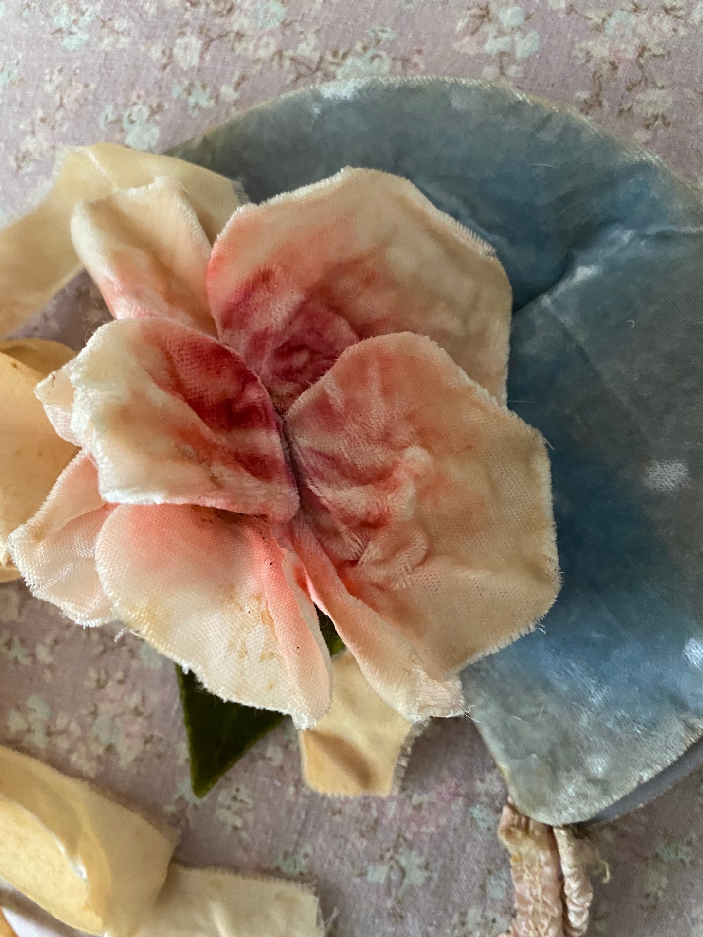 Antique Velvet Pink Millinery Rose Ribbon Costume Headpiece