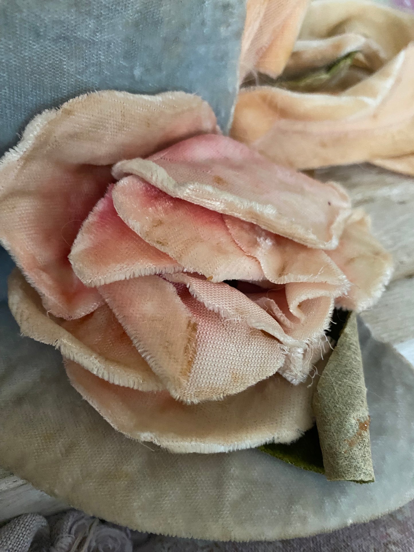 Antique Velvet Pink Millinery Rose Ribbon Costume Headpiece