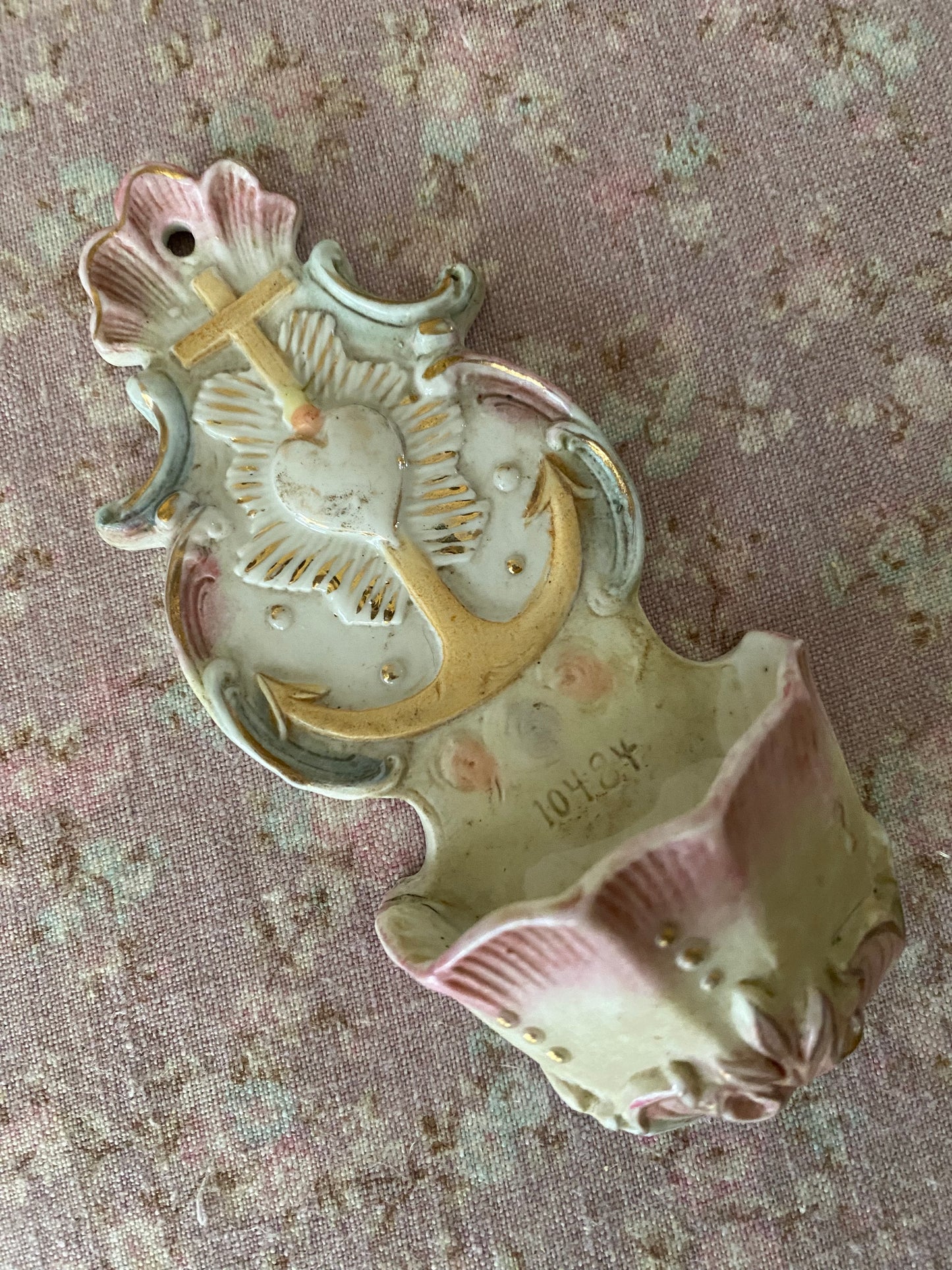 Antique French Painted Porcelain Holy Water Hanger