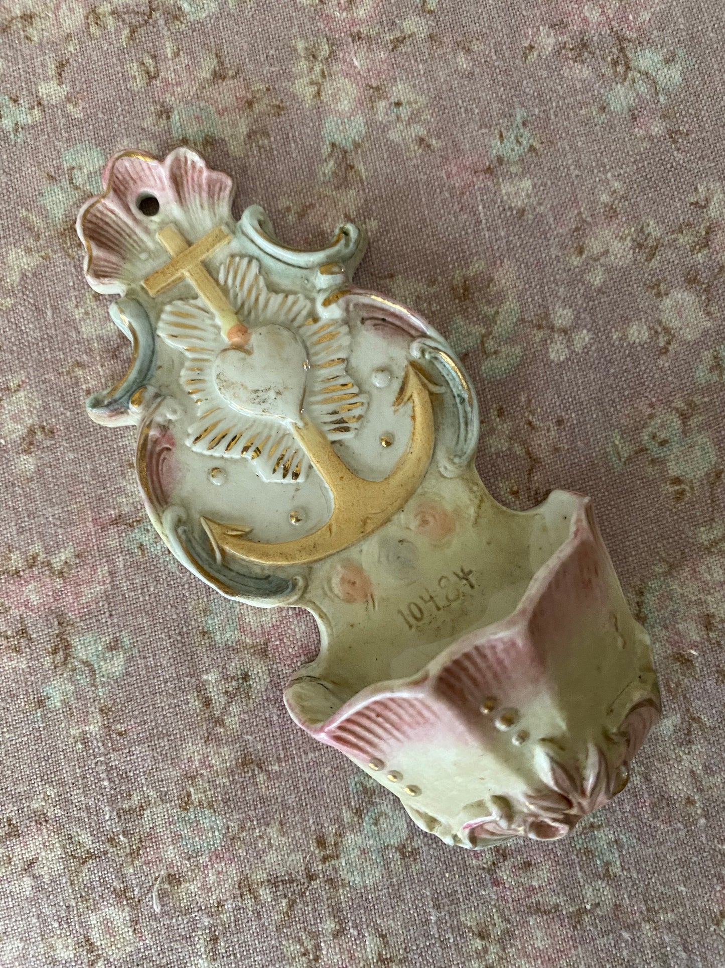 Antique French Painted Porcelain Holy Water Hanger