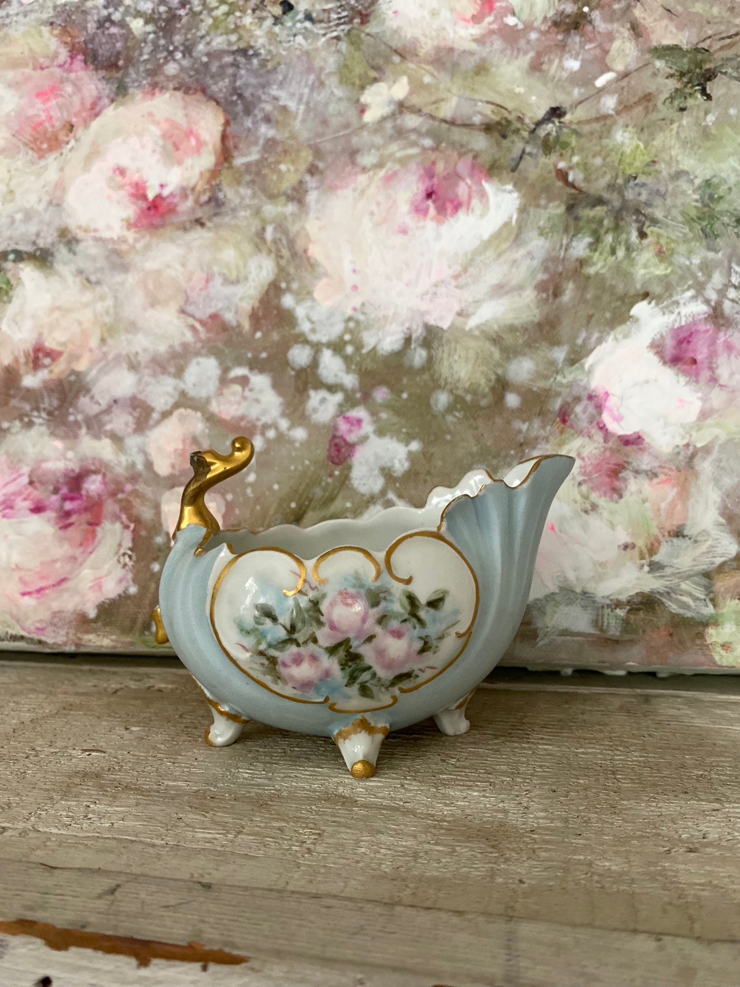 Antique Painted Rose Porcelain Boat