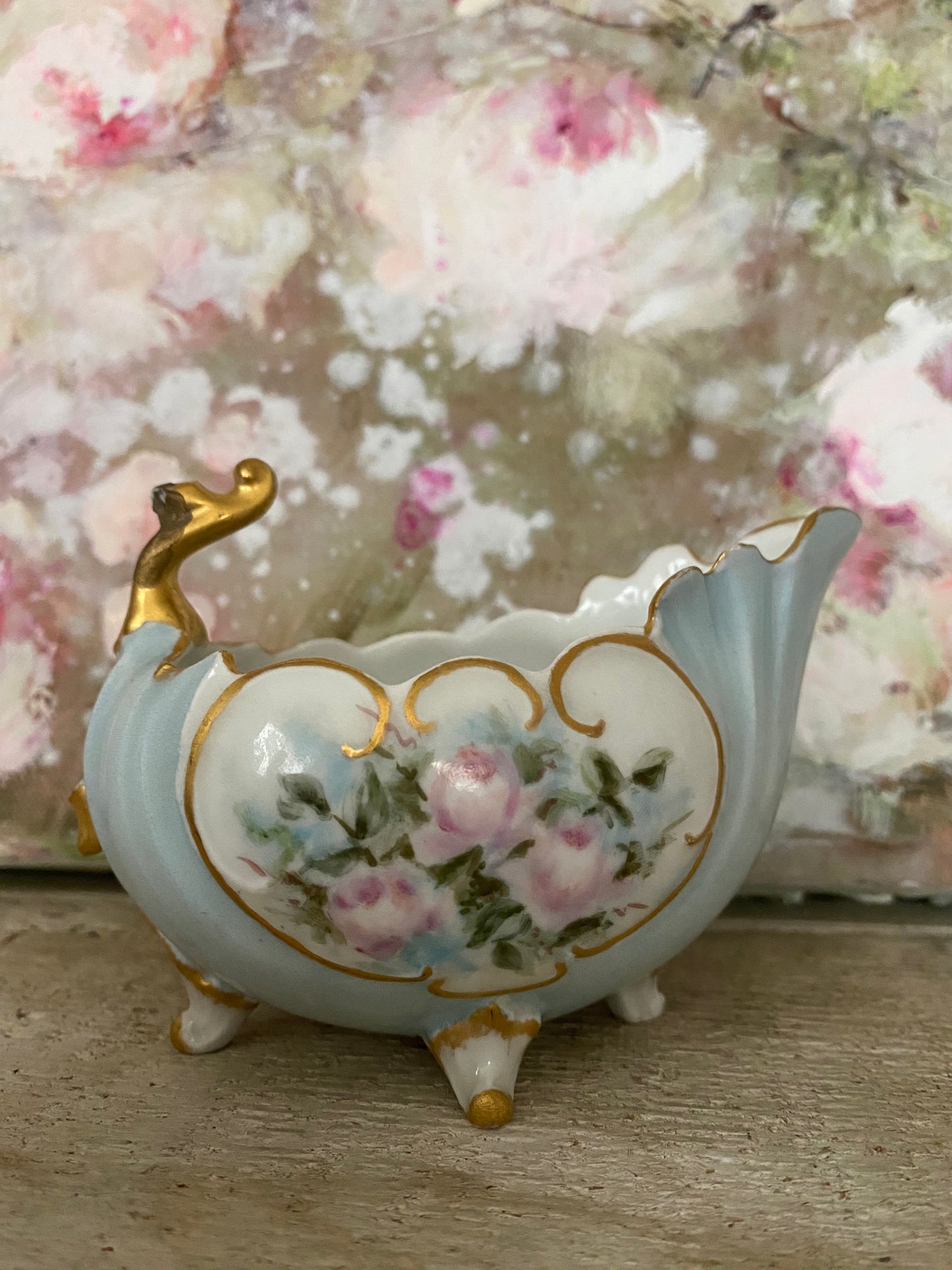 Antique Painted Rose Porcelain Boat