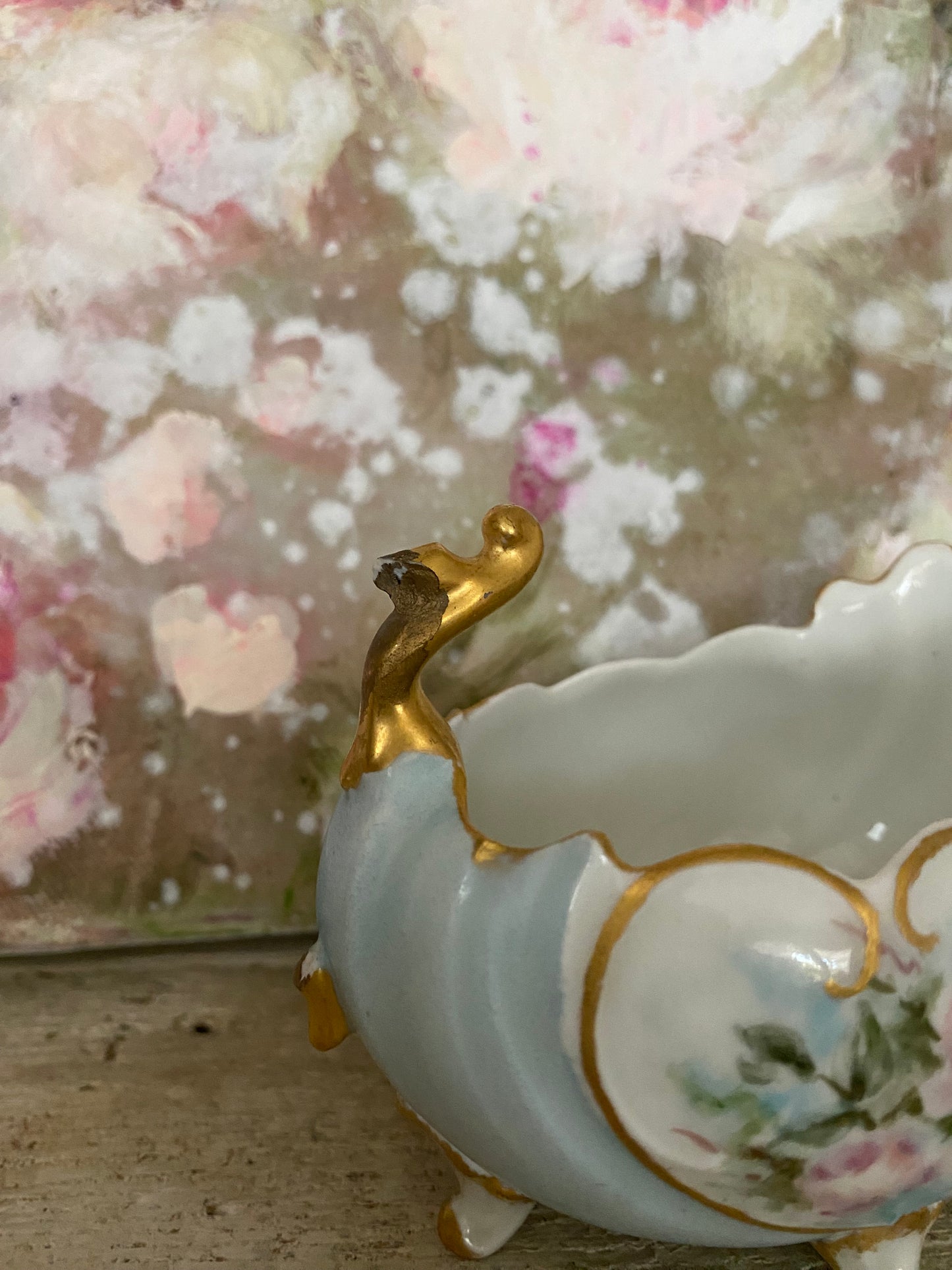 Antique Painted Rose Porcelain Boat