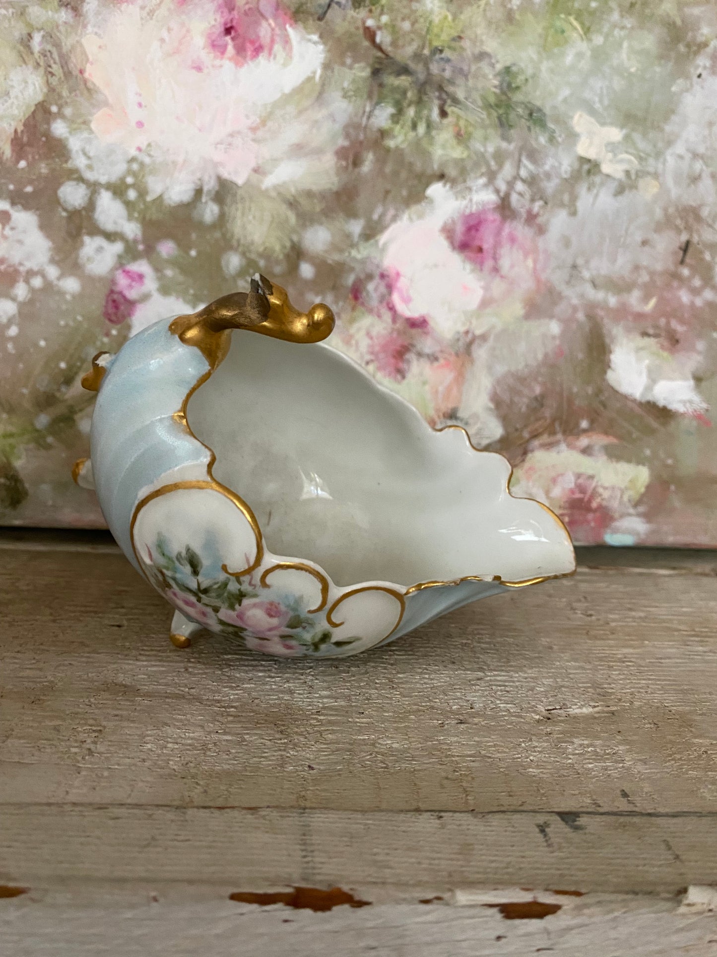 Antique Painted Rose Porcelain Boat