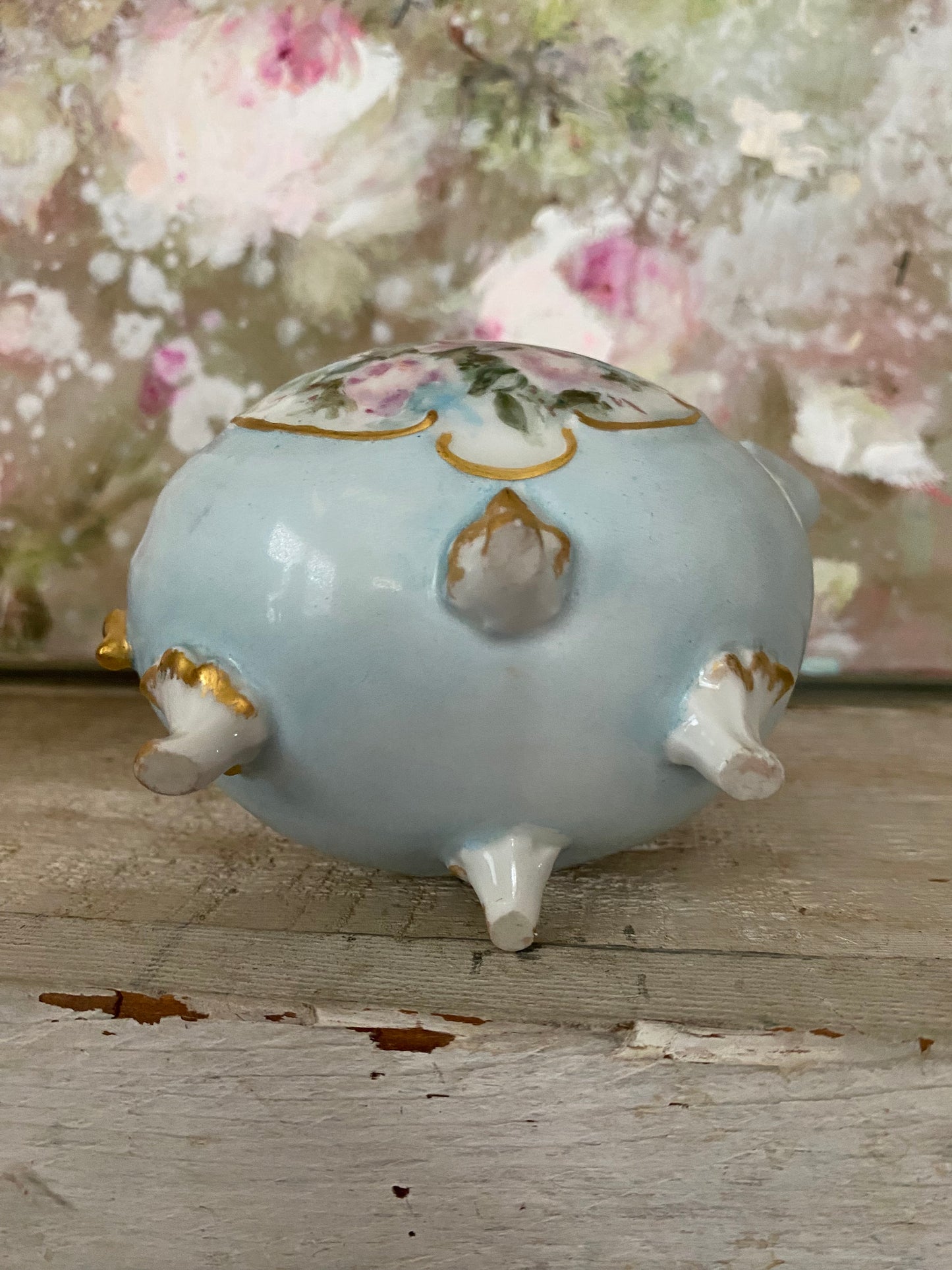 Antique Painted Rose Porcelain Boat