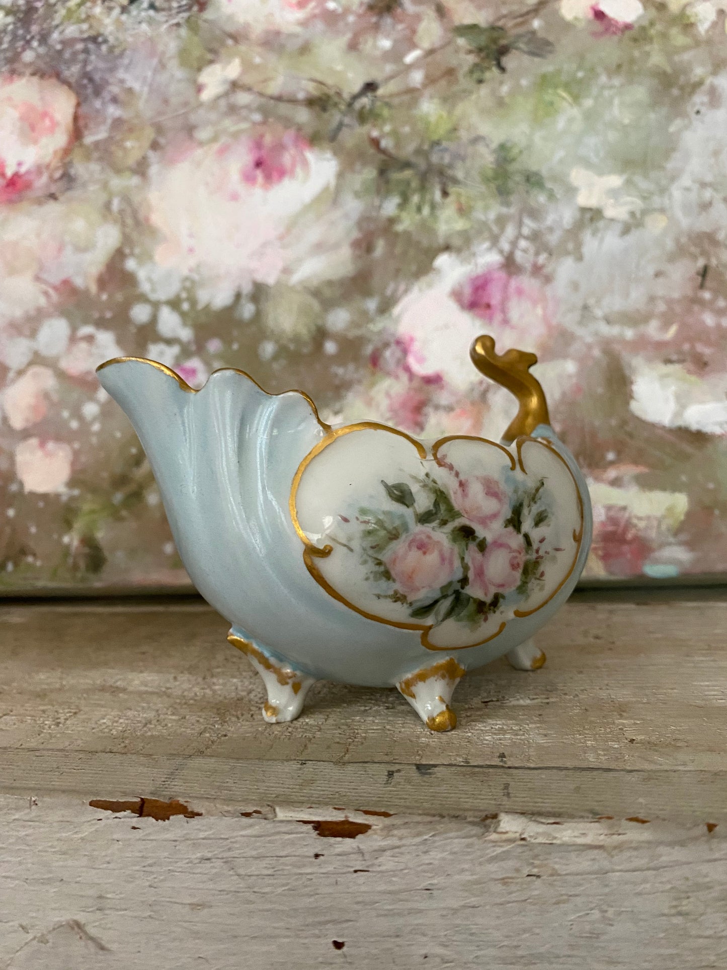 Antique Painted Rose Porcelain Boat