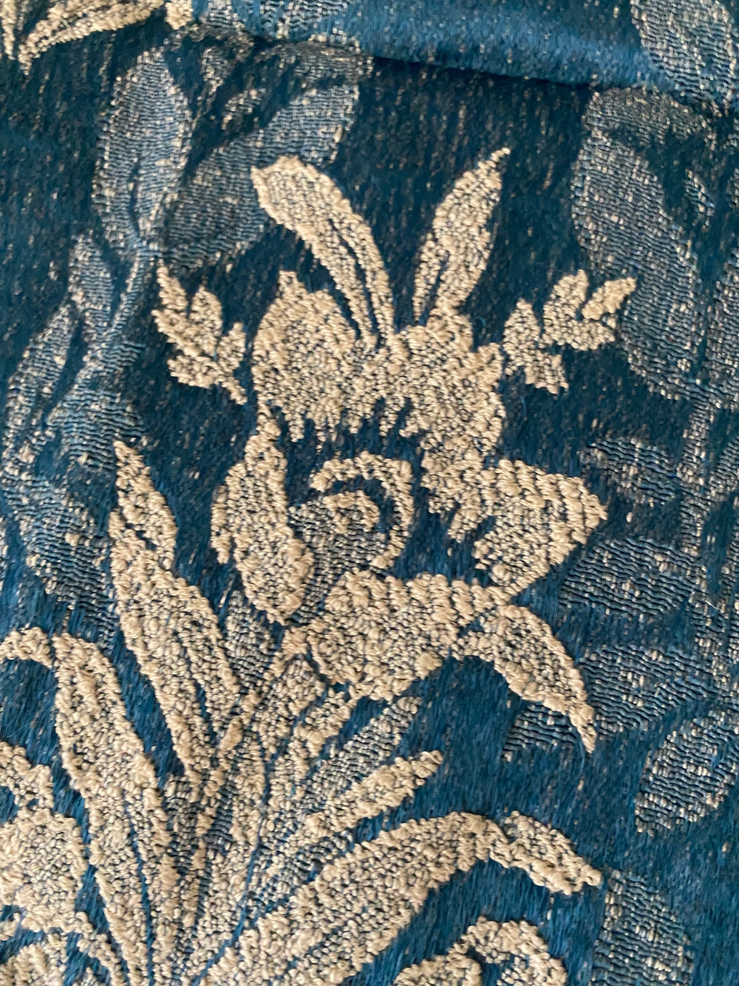 Antique Blue Damask Floral Fabric Curtain Panel