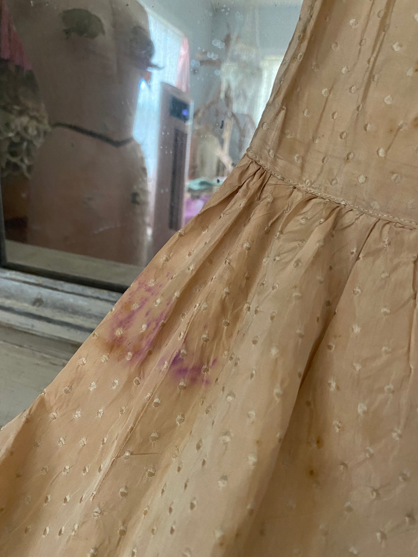 Antique Pink Peach Silk Lace Dress