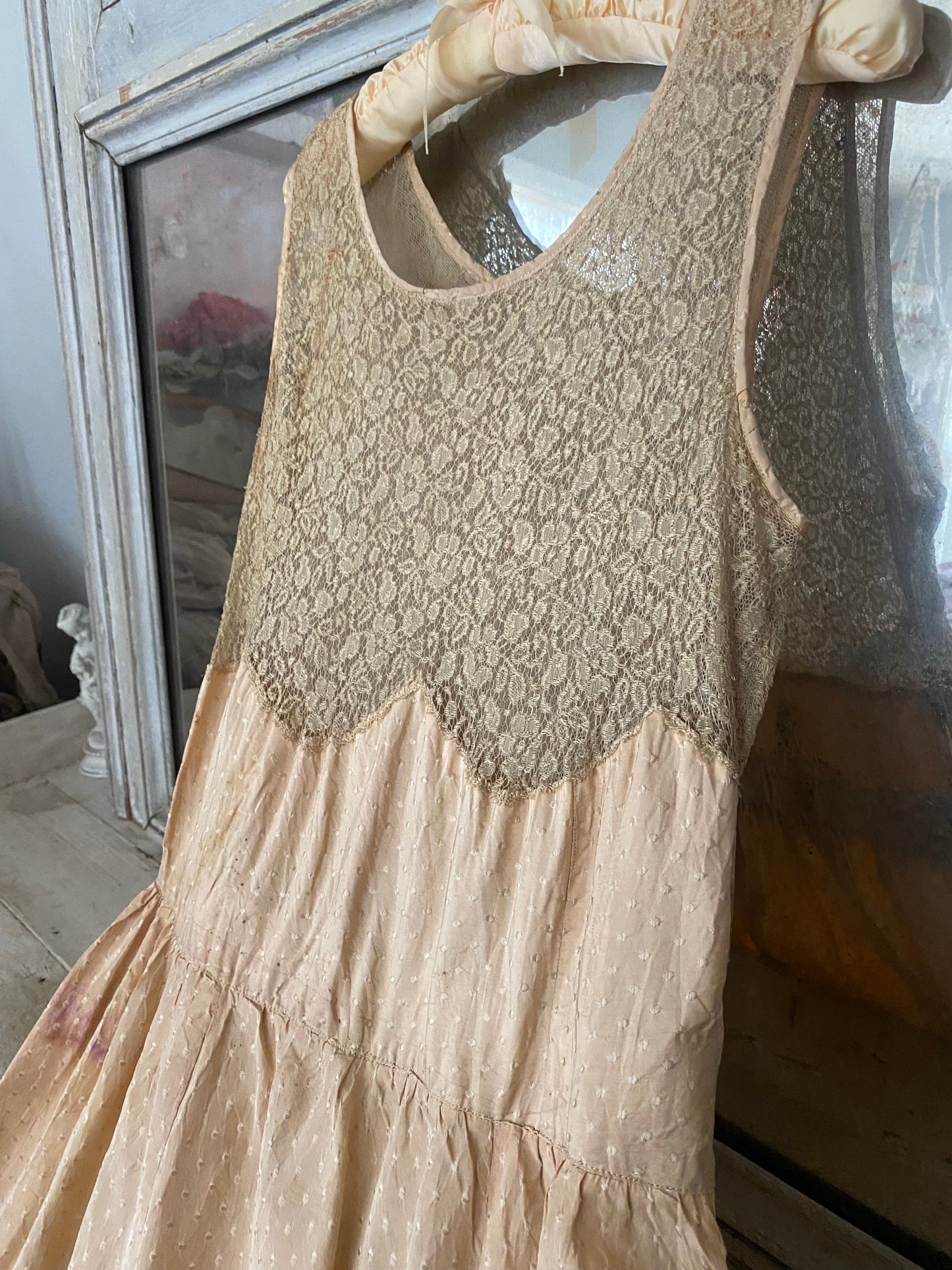 Antique Pink Peach Silk Lace Dress