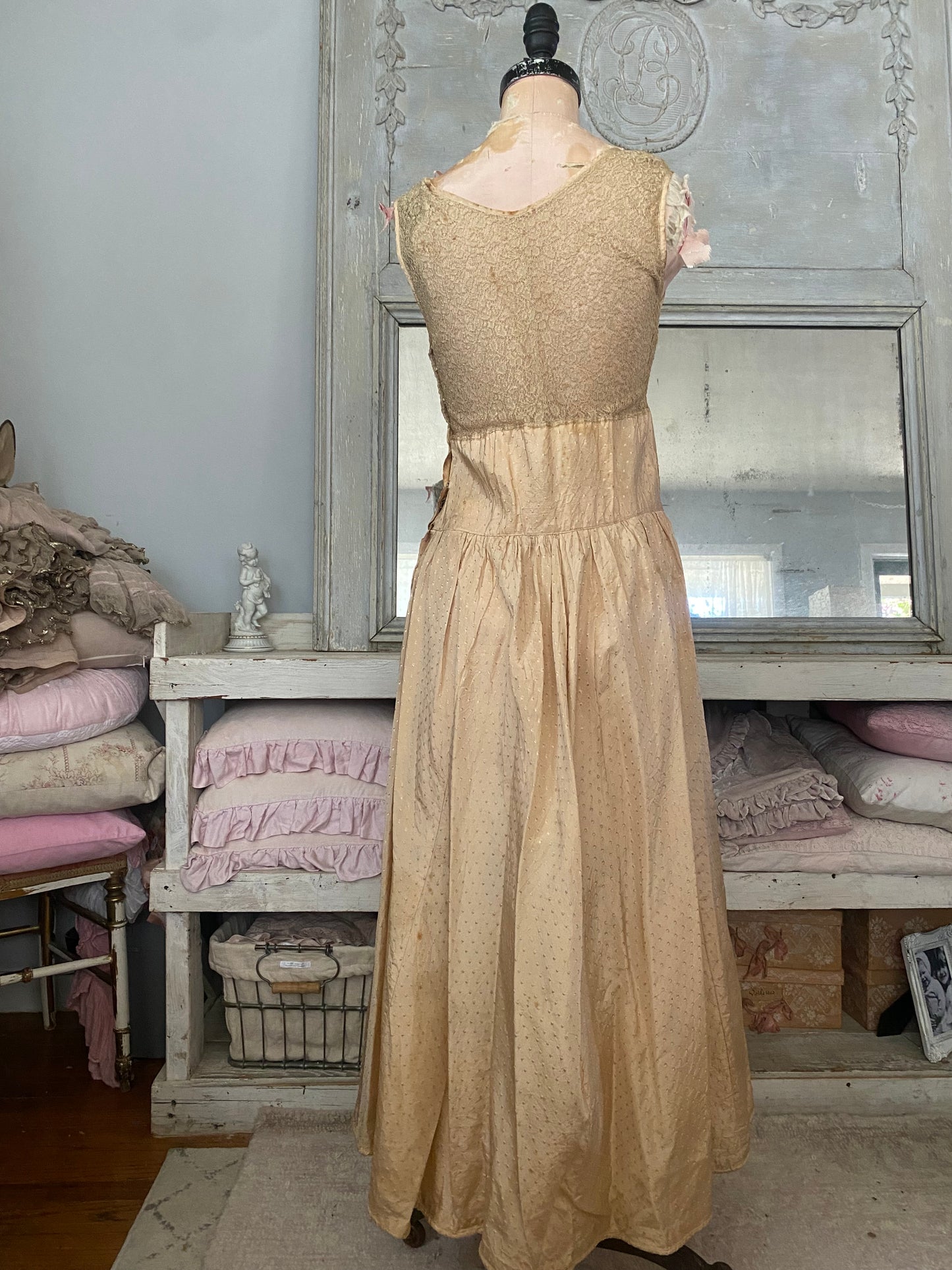 Antique Pink Peach Silk Lace Dress