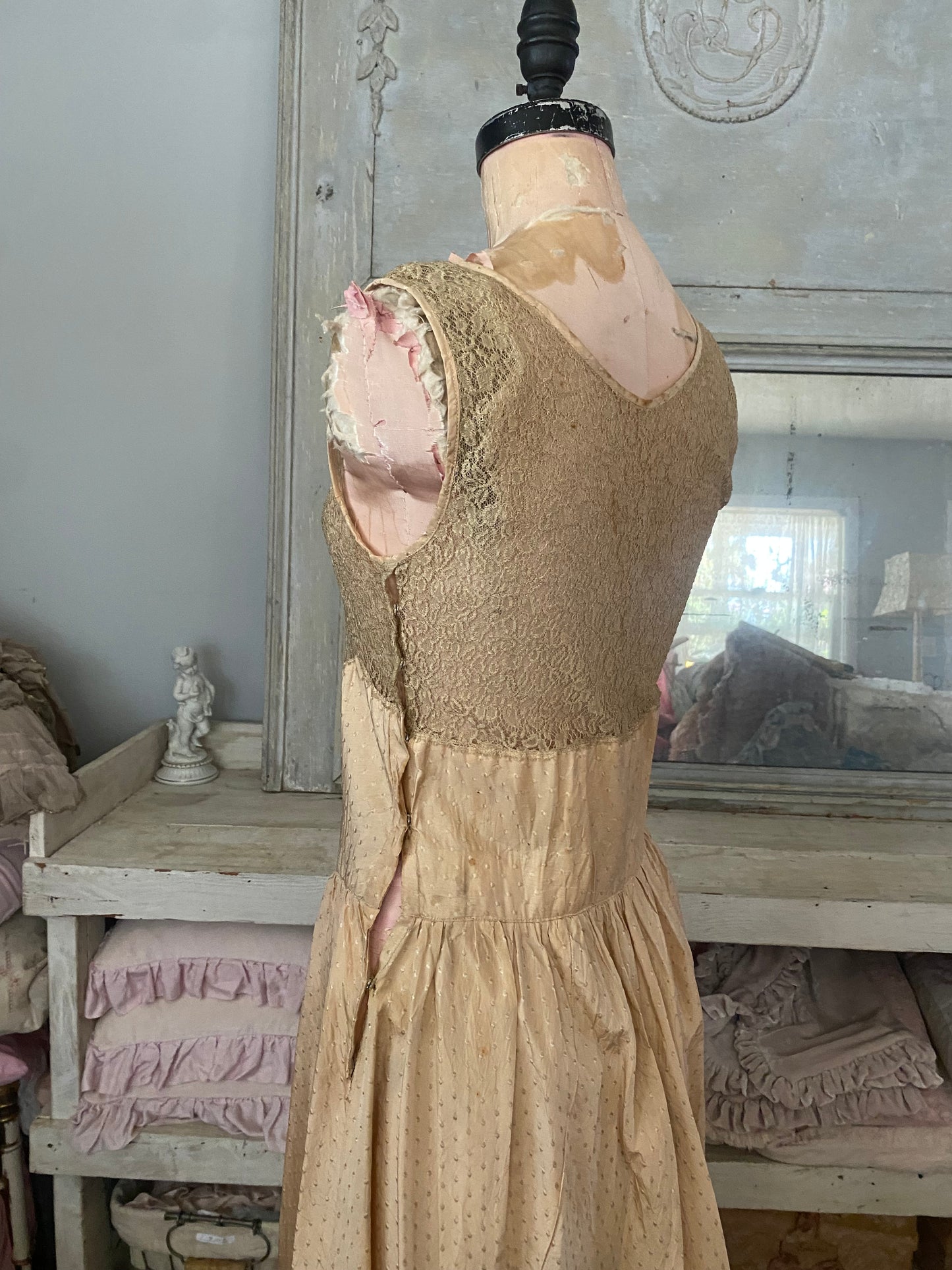 Antique Pink Peach Silk Lace Dress