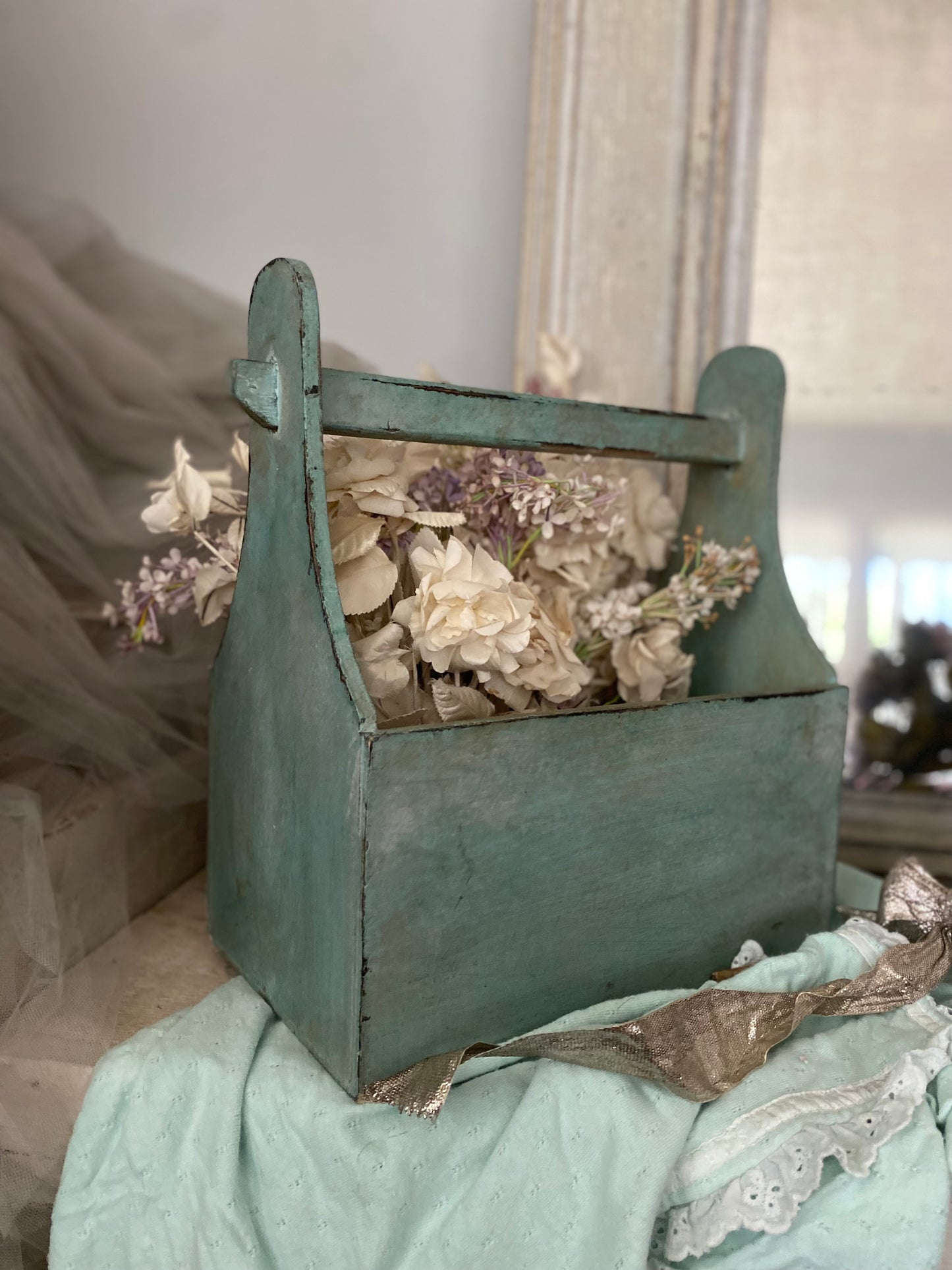 Vintage Chippy Painted Wood Caddy