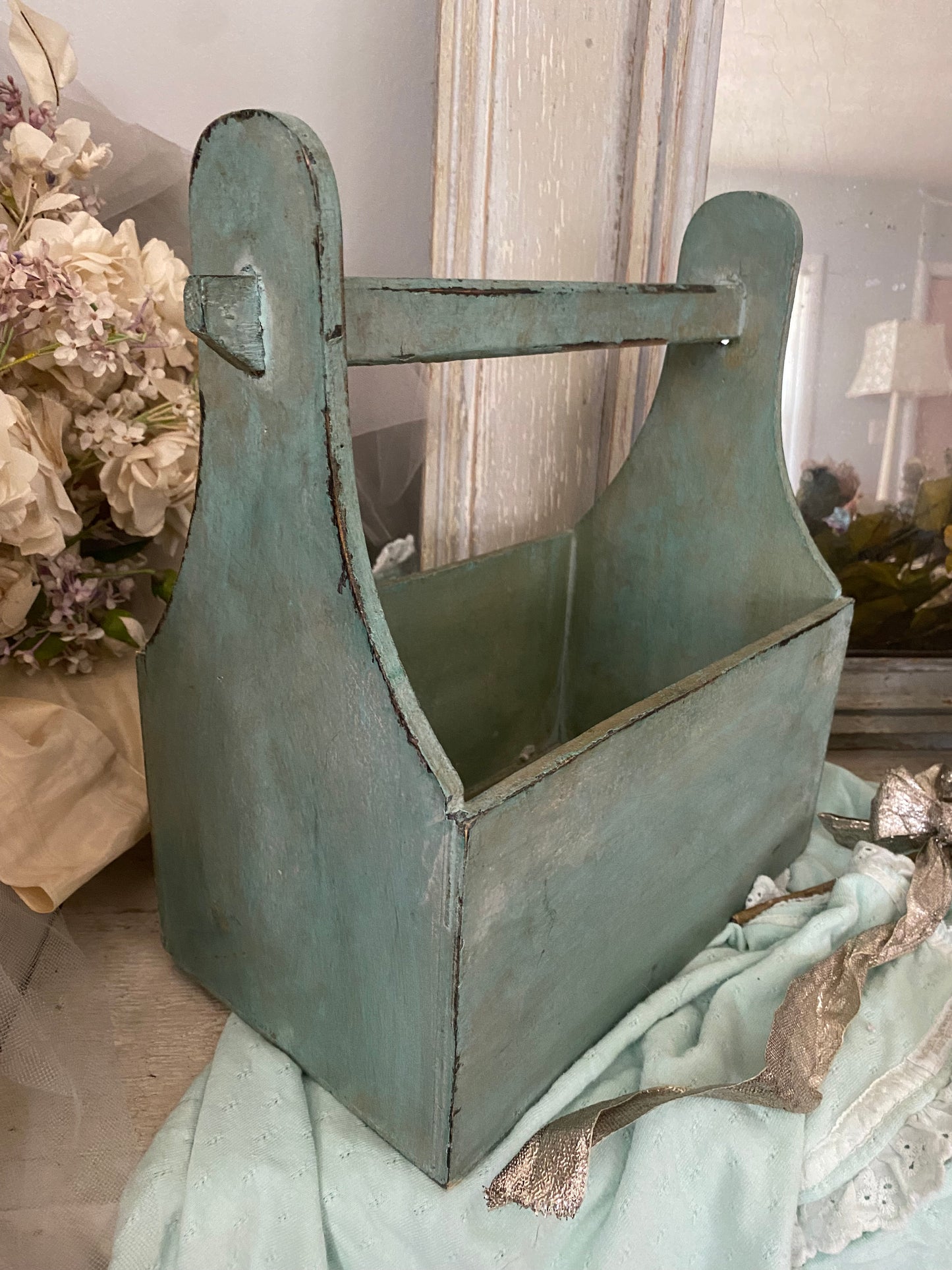 Vintage Chippy Painted Wood Caddy