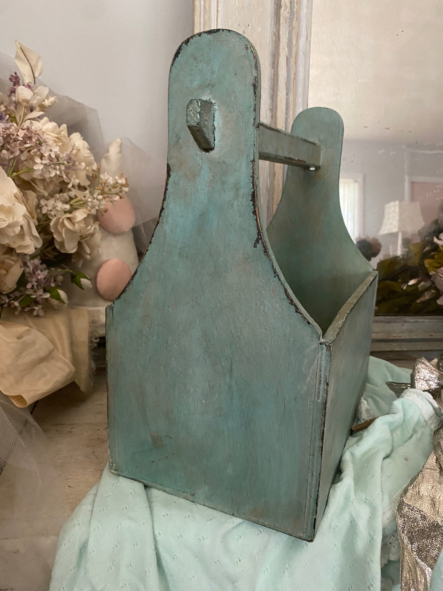 Vintage Chippy Painted Wood Caddy