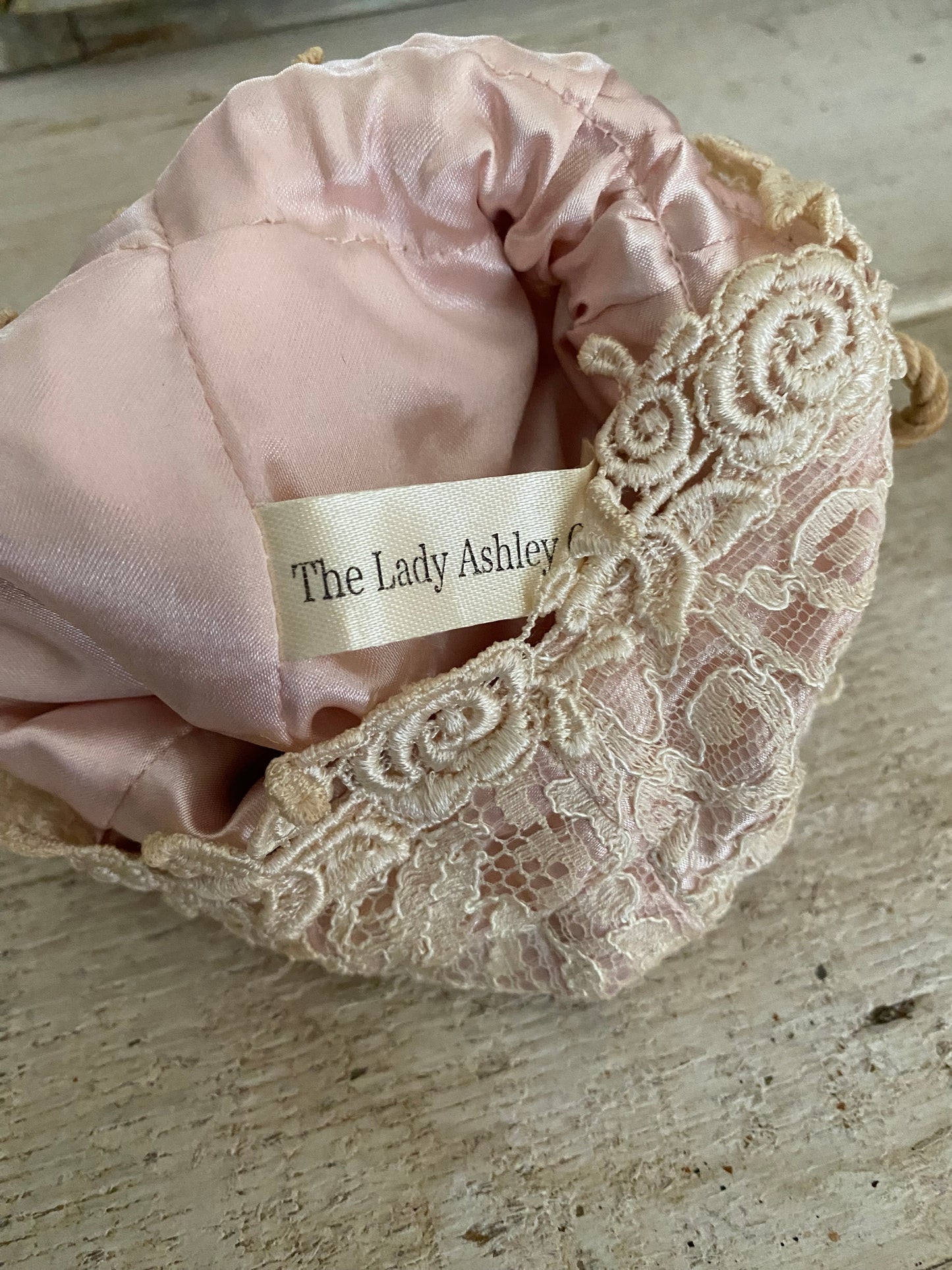 Vintage Pink Beaded Lace Boudoir Bag Pouch