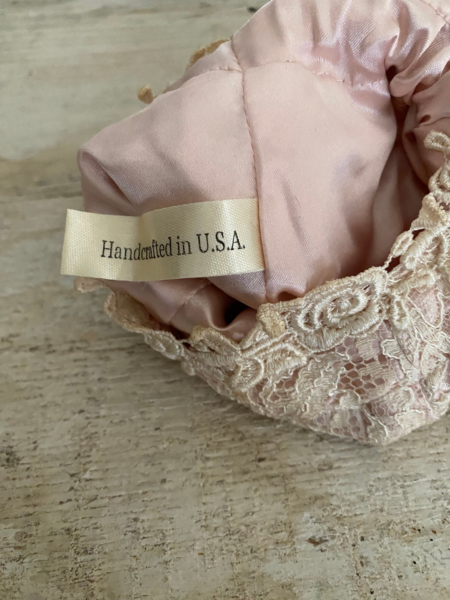 Vintage Pink Beaded Lace Boudoir Bag Pouch