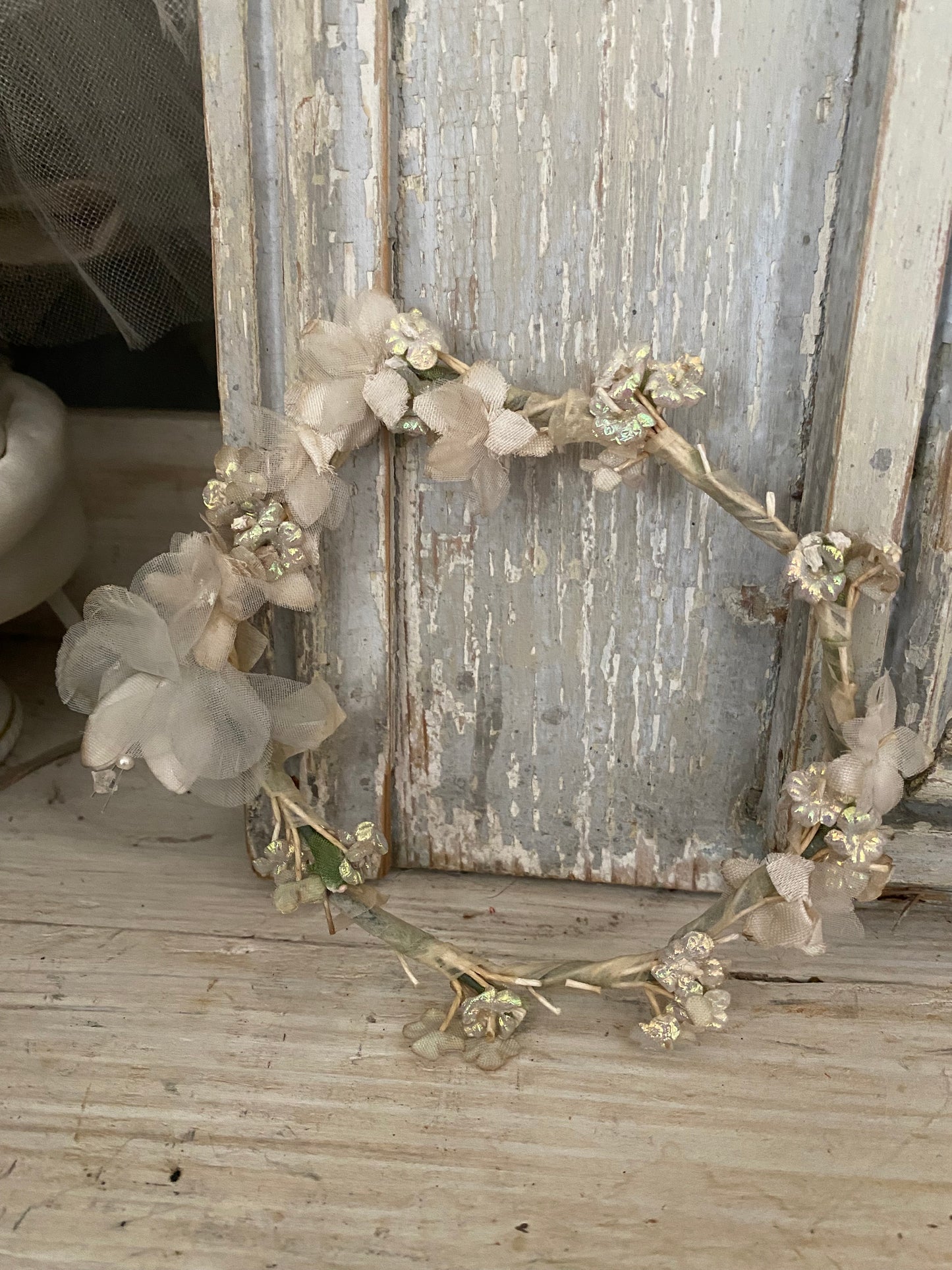 Antique Iridescent Blue Petite French Flower Crown