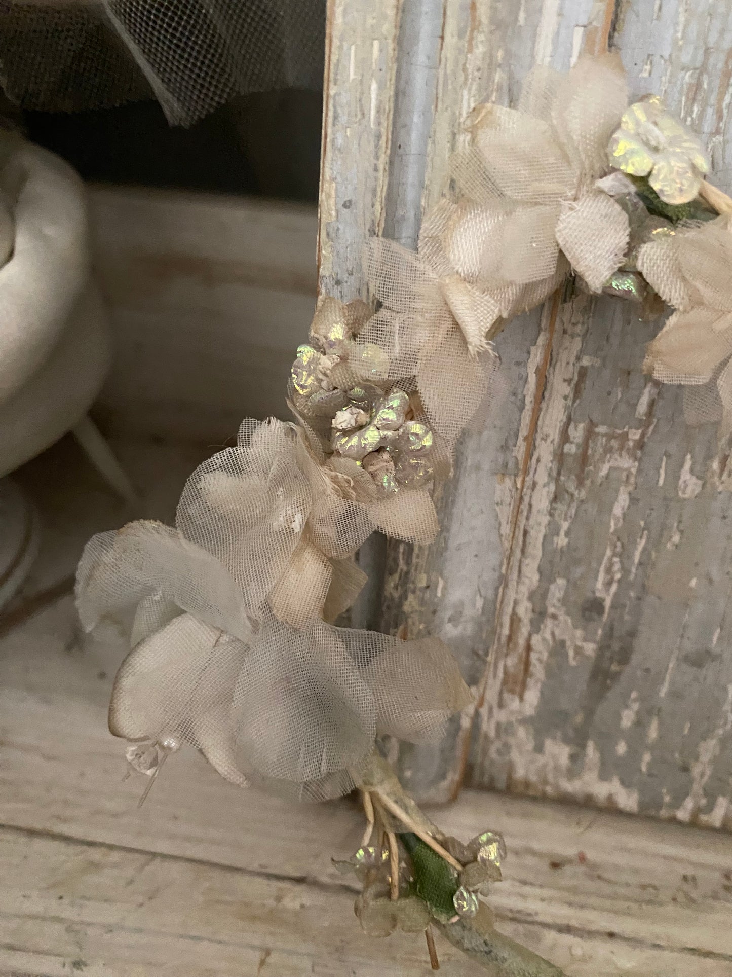 Antique Iridescent Blue Petite French Flower Crown