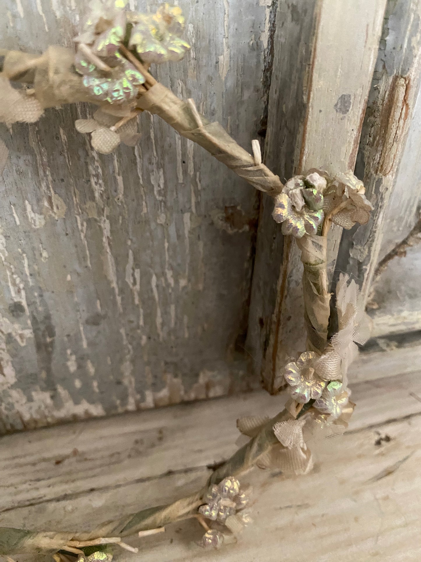 Antique Iridescent Blue Petite French Flower Crown