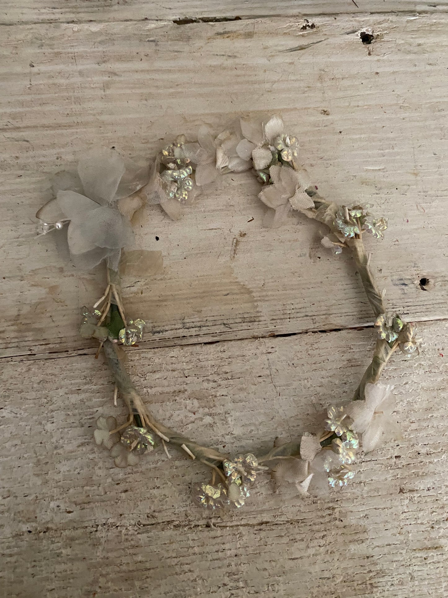 Antique Iridescent Blue Petite French Flower Crown