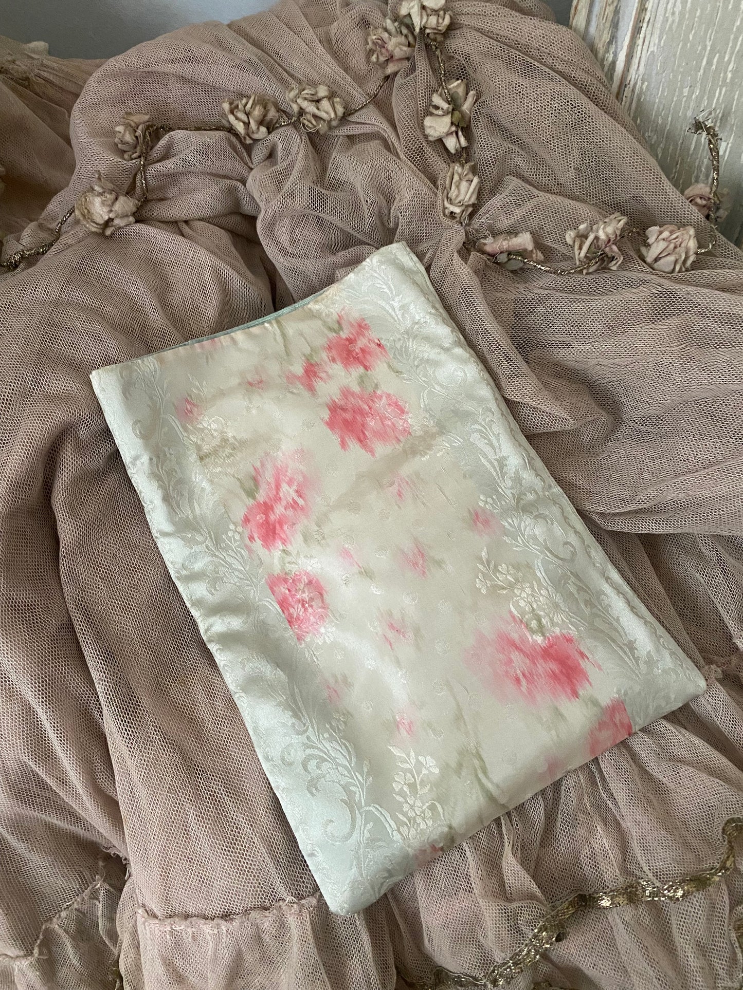 Antique Watered Silk Ribbon Sash Belt With Bow
