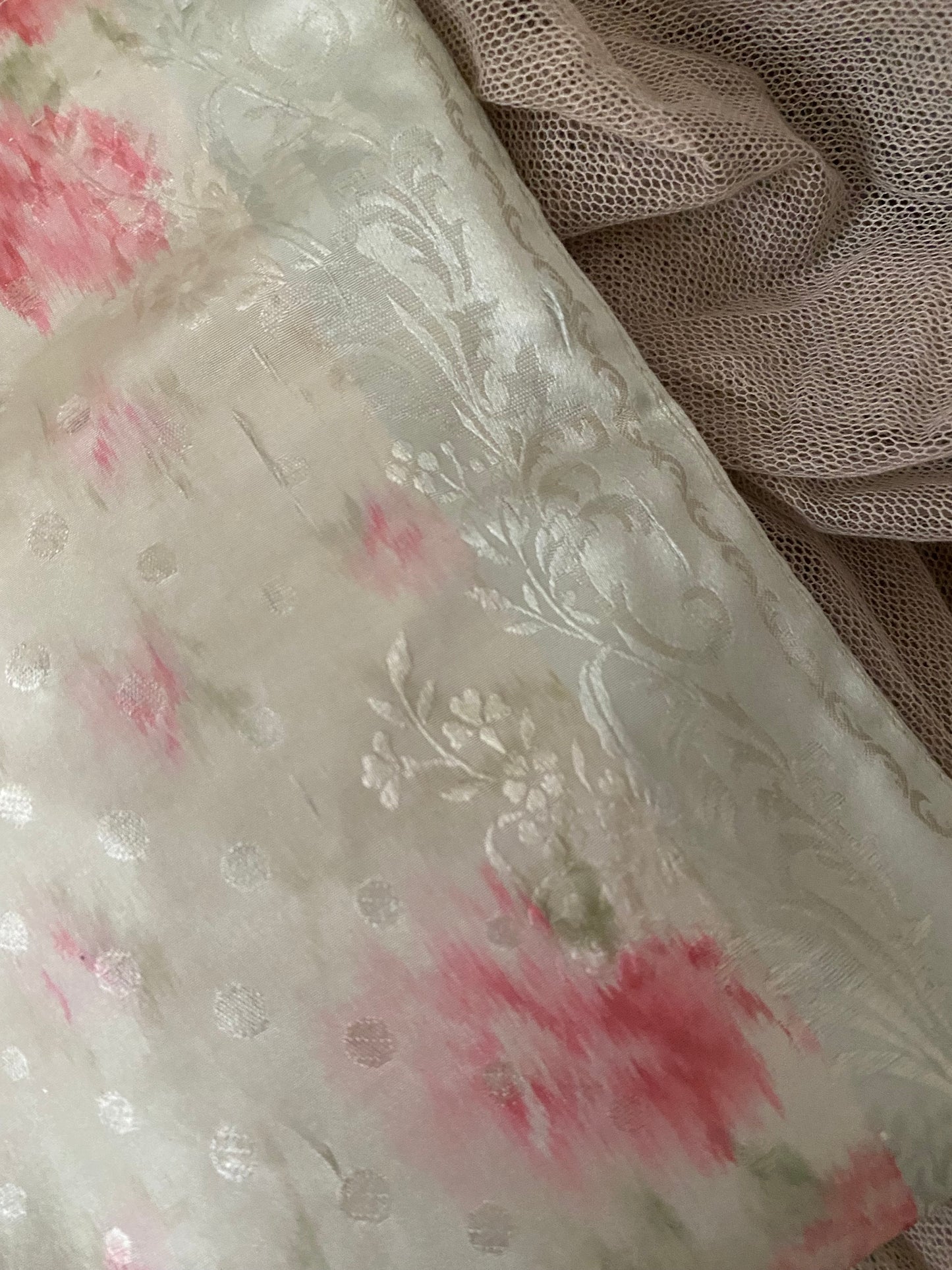 Antique Watered Silk Ribbon Sash Belt With Bow