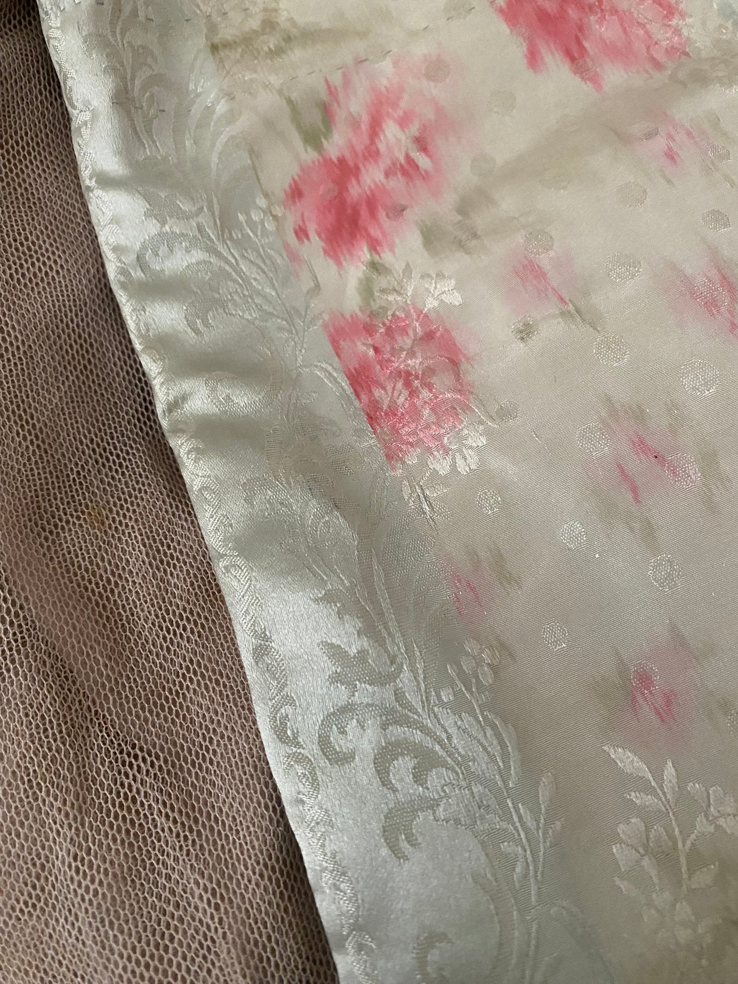Antique Watered Silk Ribbon Sash Belt With Bow