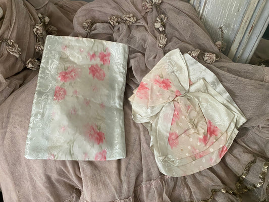 Antique Watered Silk Ribbon Sash Belt With Bow